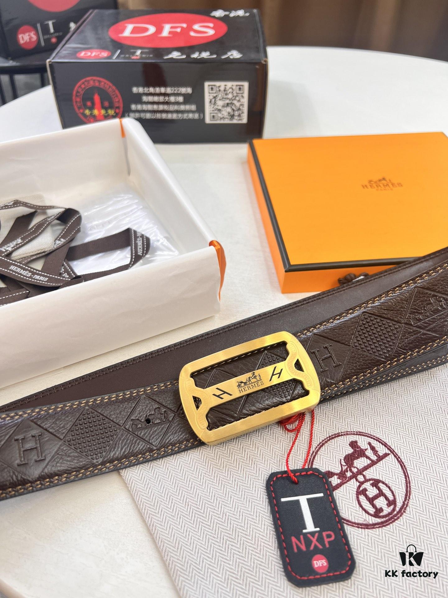 Hermès H Belt, 2023 New Arrival, Stainless Steel H Internal Buckle, Embossed Full-Grain Cowhide Leather