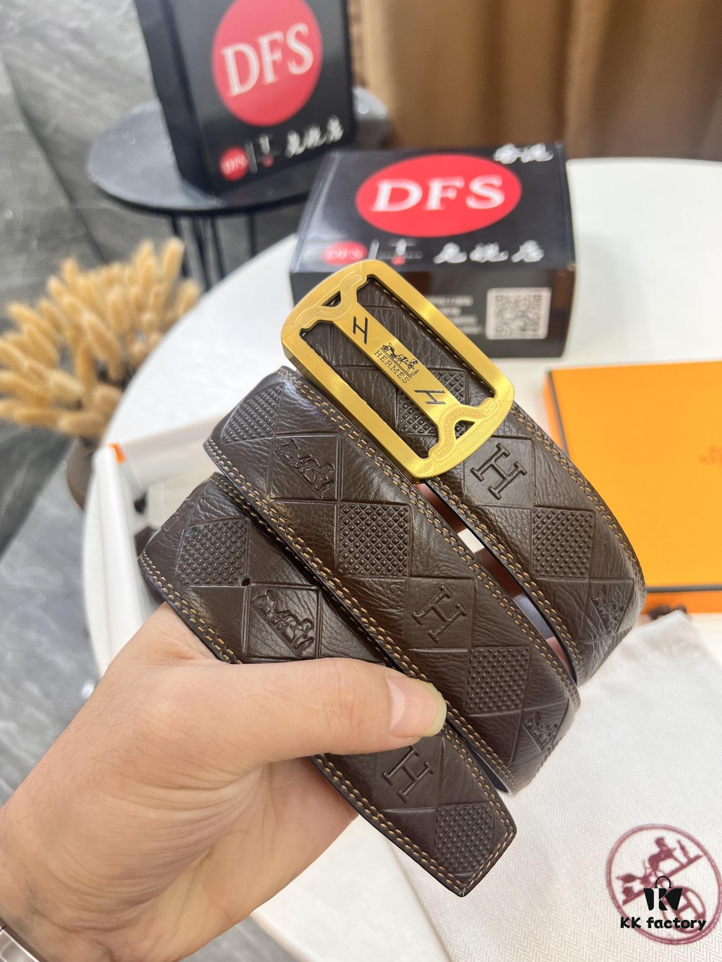 Hermès H Belt, 2023 New Arrival, Stainless Steel H Internal Buckle, Embossed Full-Grain Cowhide Leather