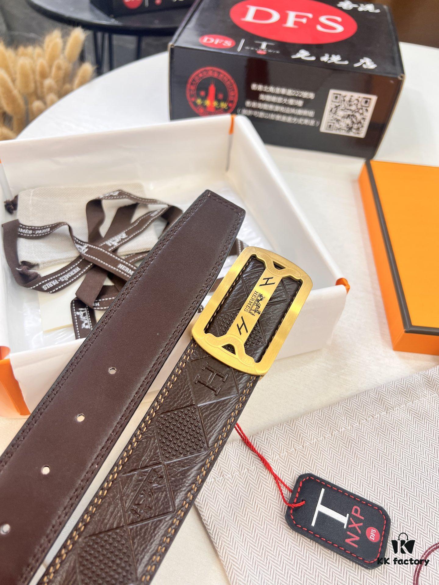 Hermès H Belt, 2023 New Arrival, Stainless Steel H Internal Buckle, Embossed Full-Grain Cowhide Leather