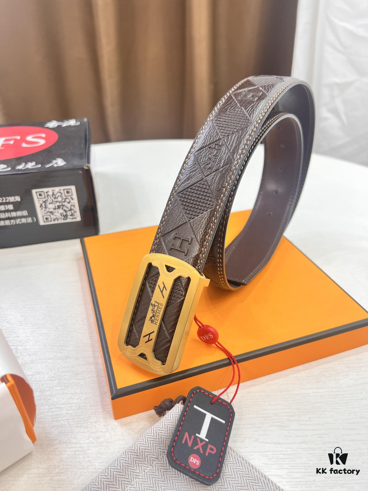 Hermès H Belt, 2023 New Arrival, Stainless Steel H Internal Buckle, Embossed Full-Grain Cowhide Leather