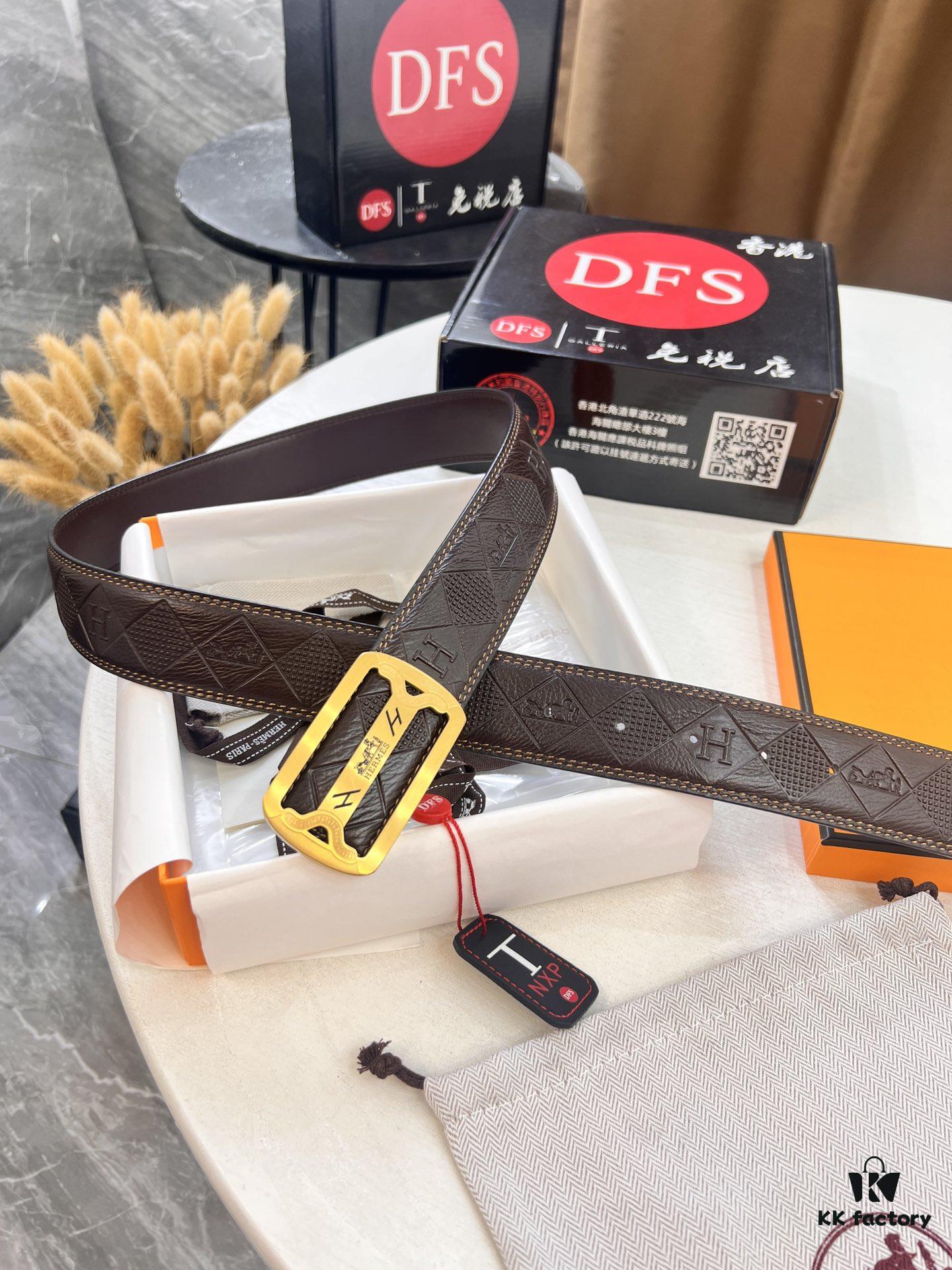 Hermès H Belt, 2023 New Arrival, Stainless Steel H Internal Buckle, Embossed Full-Grain Cowhide Leather