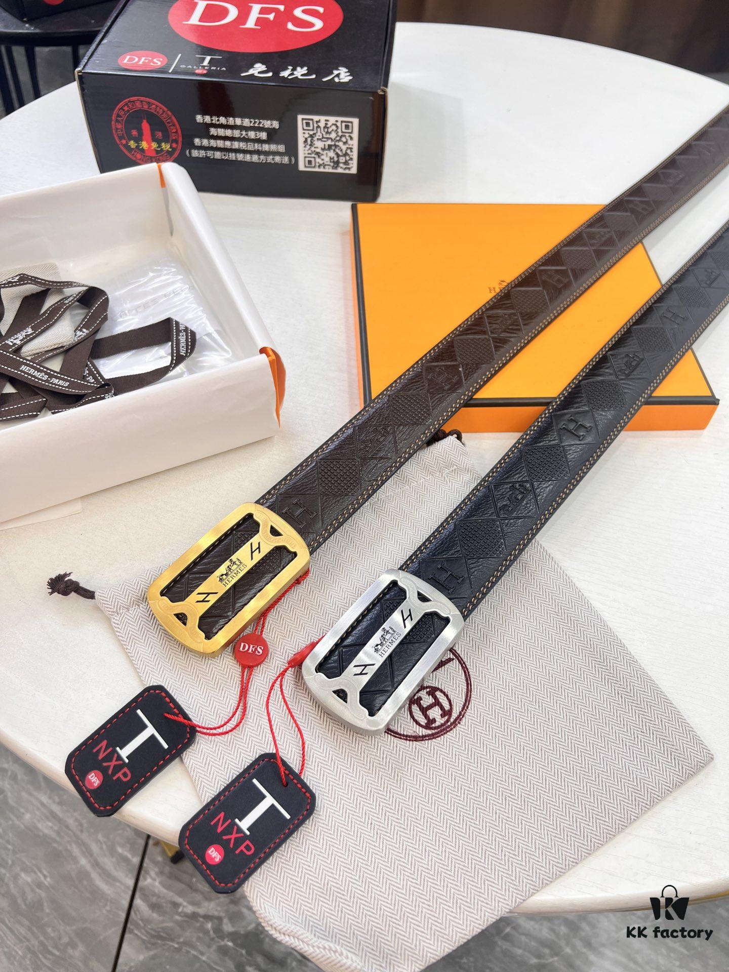 Hermès H Belt, 2023 New Arrival, Stainless Steel H Internal Buckle, Embossed Full-Grain Cowhide Leather