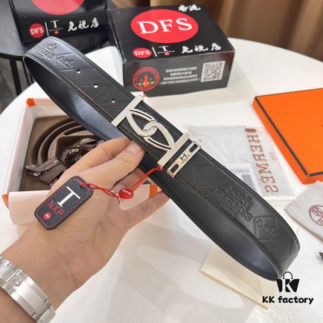 Hermès Men's Belt, Top Grain Calfskin Leather, 3.8cm Width, Includes Box with Steel Hardware and NXP Anti-Counterfeit Chip