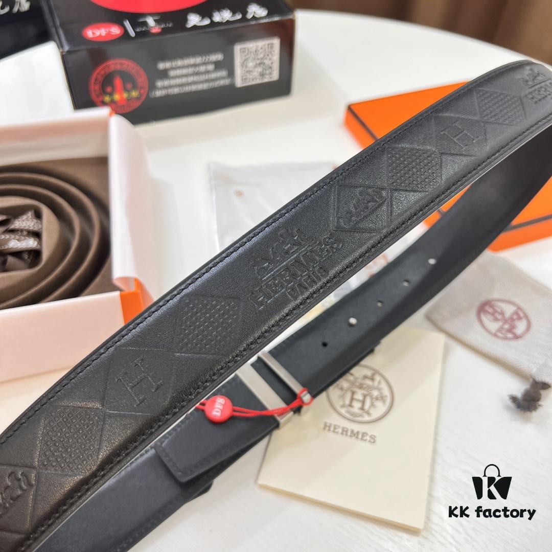 Hermès Men's Belt, Top Grain Calfskin Leather, 3.8cm Width, Includes Box with Steel Hardware and NXP Anti-Counterfeit Chip