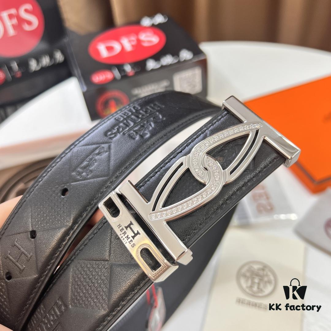 Hermès Men's Belt, Top Grain Calfskin Leather, 3.8cm Width, Includes Box with Steel Hardware and NXP Anti-Counterfeit Chip