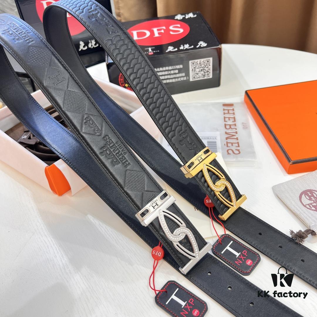 Hermès Men's Belt, Top Grain Calfskin Leather, 3.8cm Width, Includes Box with Steel Hardware and NXP Anti-Counterfeit Chip