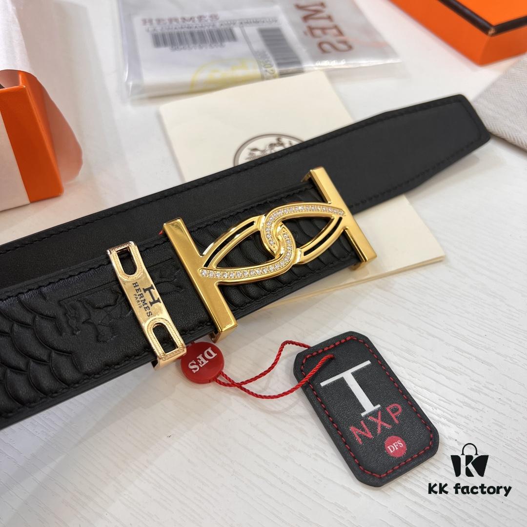 Hermès Men's Belt, Top Grain Calfskin Leather, 3.8cm Width, Includes Gift Box with Steel Hardware and NXP Anti-Counterfeit Chip