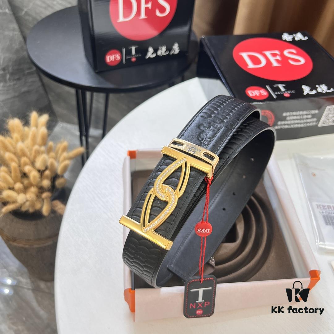 Hermès Men's Belt, Top Grain Calfskin Leather, 3.8cm Width, Includes Gift Box with Steel Hardware and NXP Anti-Counterfeit Chip