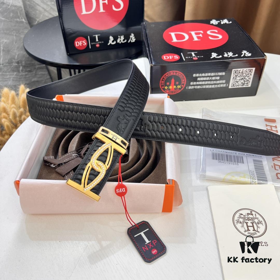 Hermès Men's Belt, Top Grain Calfskin Leather, 3.8cm Width, Includes Gift Box with Steel Hardware and NXP Anti-Counterfeit Chip