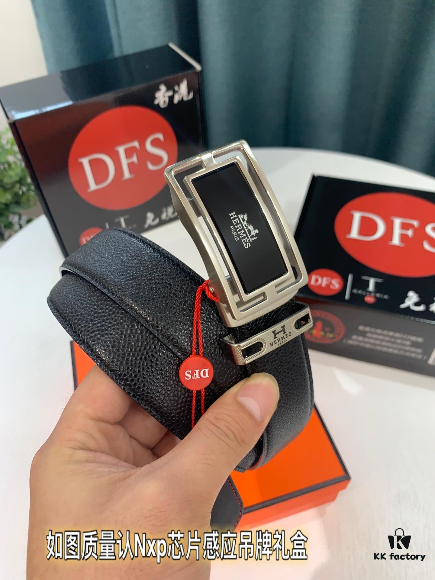 Hermès H Automatic Buckle Belt, Latest Design Basketball Texture Top Layer Cowhide, 3.5cm Width, Premium Quality Business Formal Belt