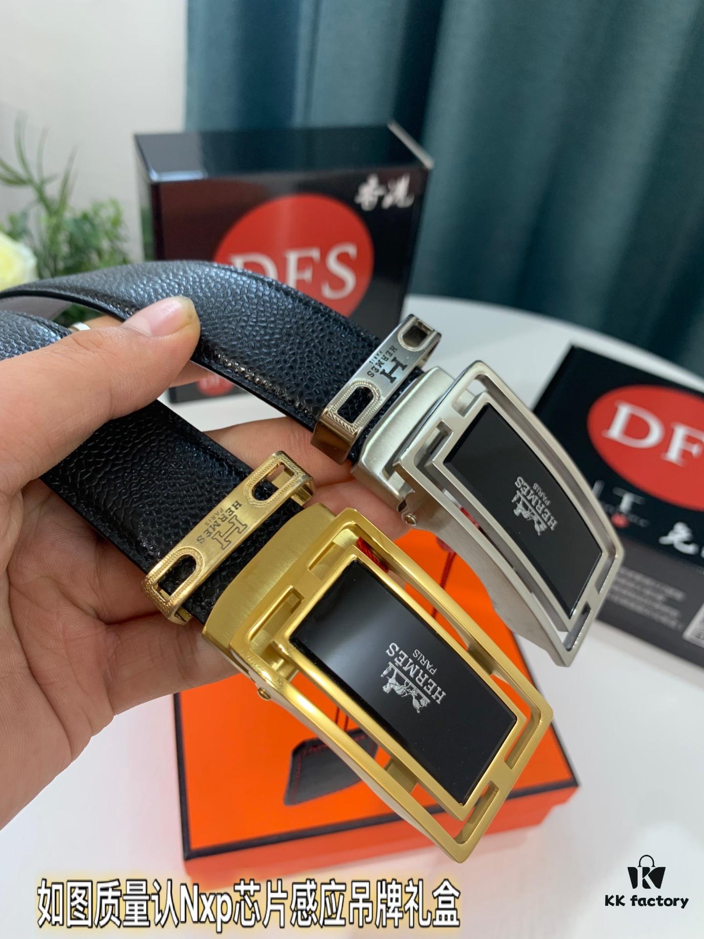 Hermès H Automatic Buckle Belt, Latest Design Basketball Texture Top Layer Cowhide, 3.5cm Width, Premium Quality Business Formal Belt