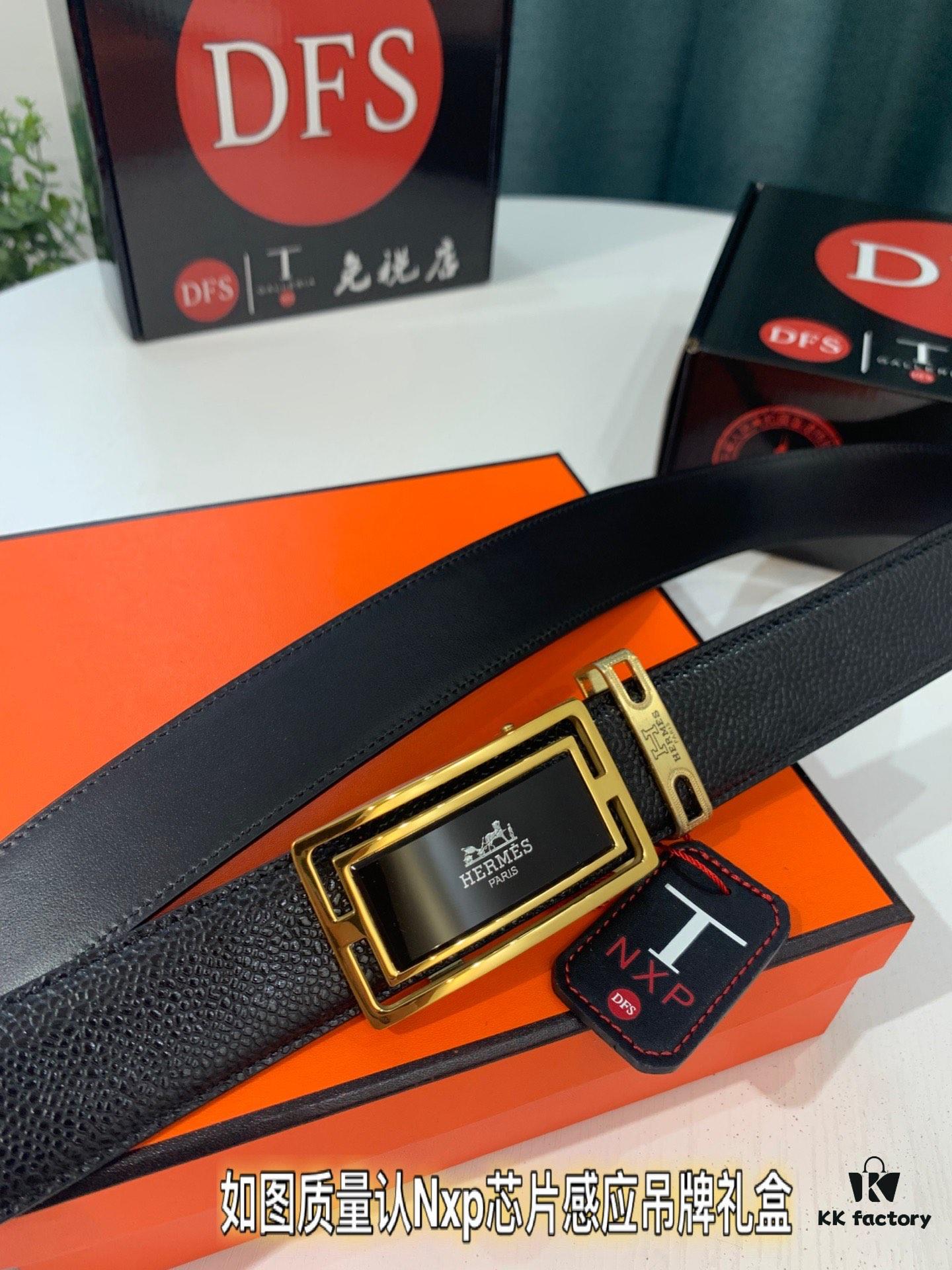 Hermes H Automatic Buckle Belt, Newest Basketball Texture Custom Top Layer Cowhide, 3.5cm Width, Premium Quality Business Formal Belt with Soft Slide Mechanism