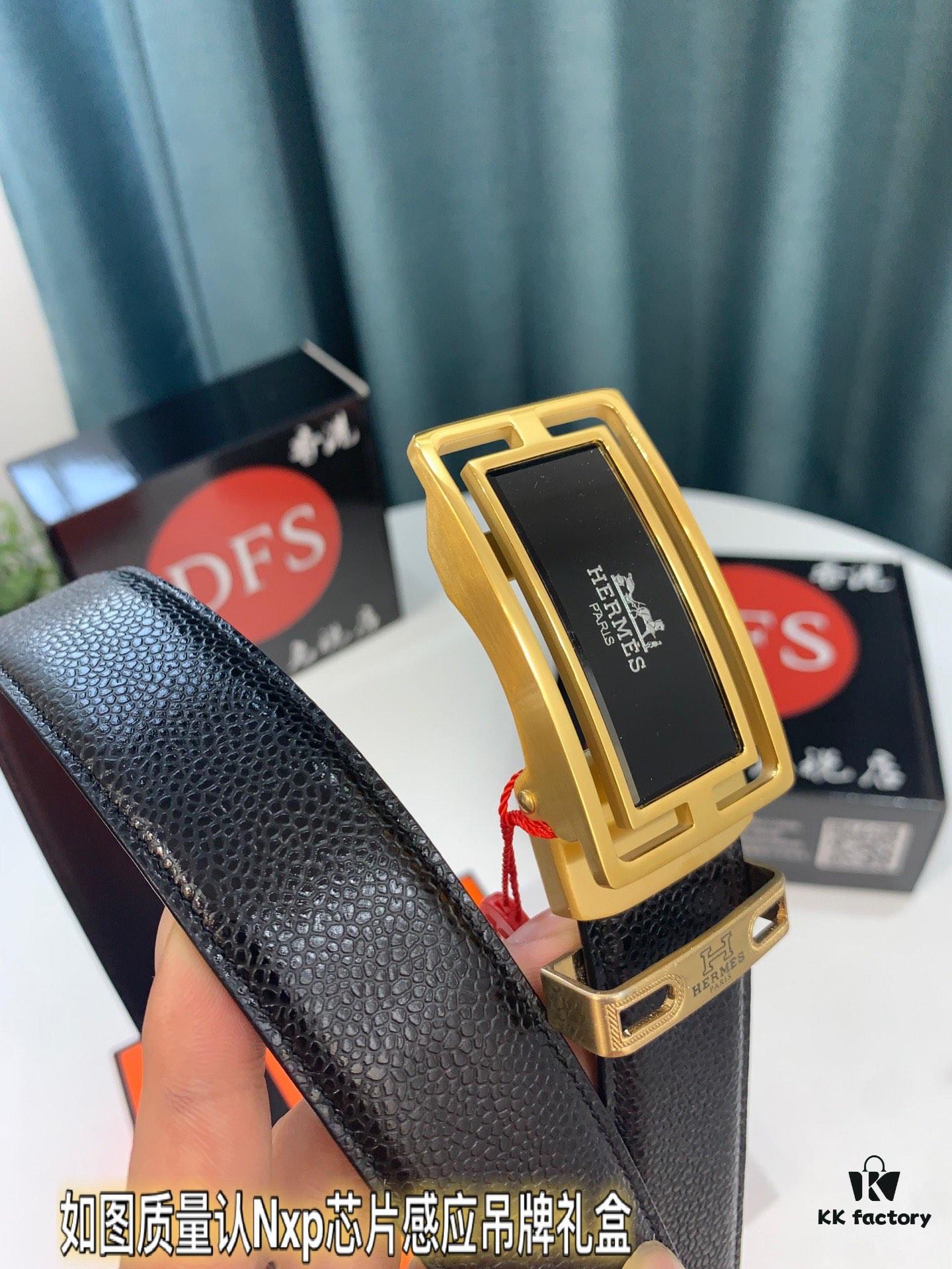 Hermes H Automatic Buckle Belt, Newest Basketball Texture Custom Top Layer Cowhide, 3.5cm Width, Premium Quality Business Formal Belt with Soft Slide Mechanism