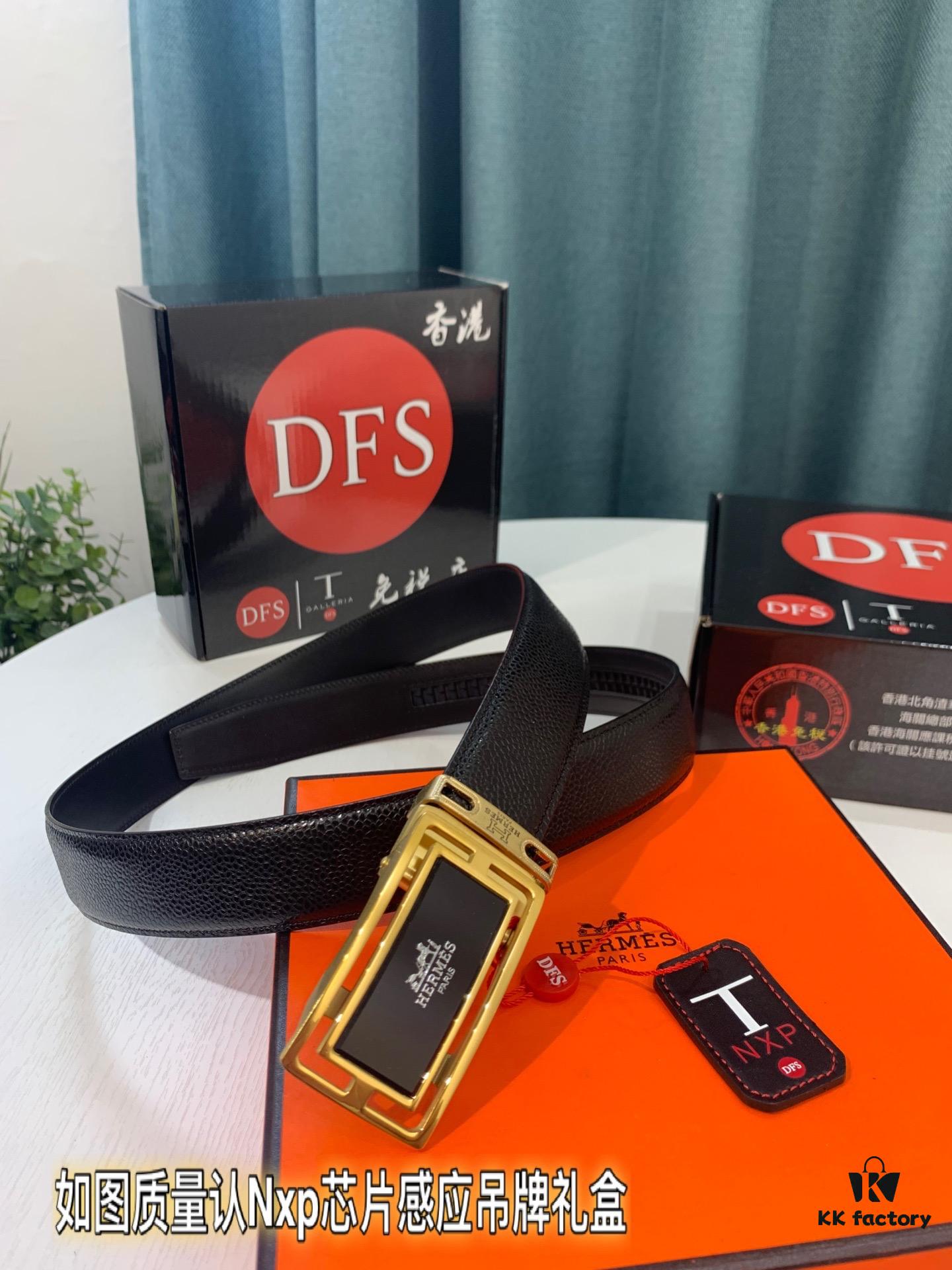 Hermes H Automatic Buckle Belt, Newest Basketball Texture Custom Top Layer Cowhide, 3.5cm Width, Premium Quality Business Formal Belt with Soft Slide Mechanism