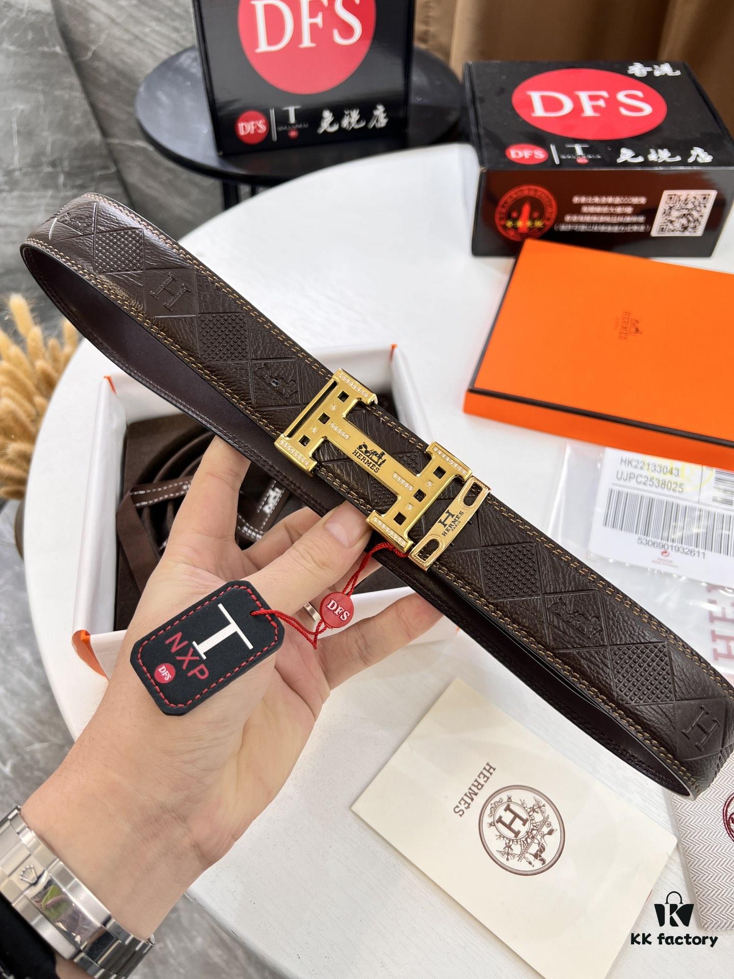 Hermès Men's Belt, Top Grain Calfskin Leather, 3.8cm Width, Steel Hardware with Box, Ideal for Gifting