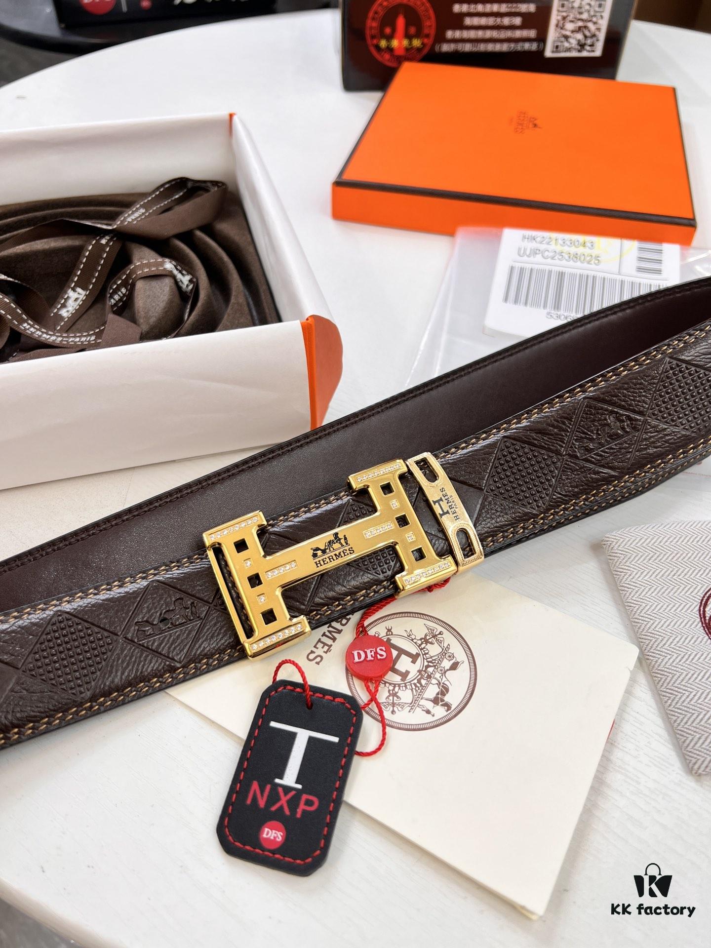 Hermès Men's Belt, Top Grain Calfskin Leather, 3.8cm Width, Steel Hardware with Box, Ideal for Gifting