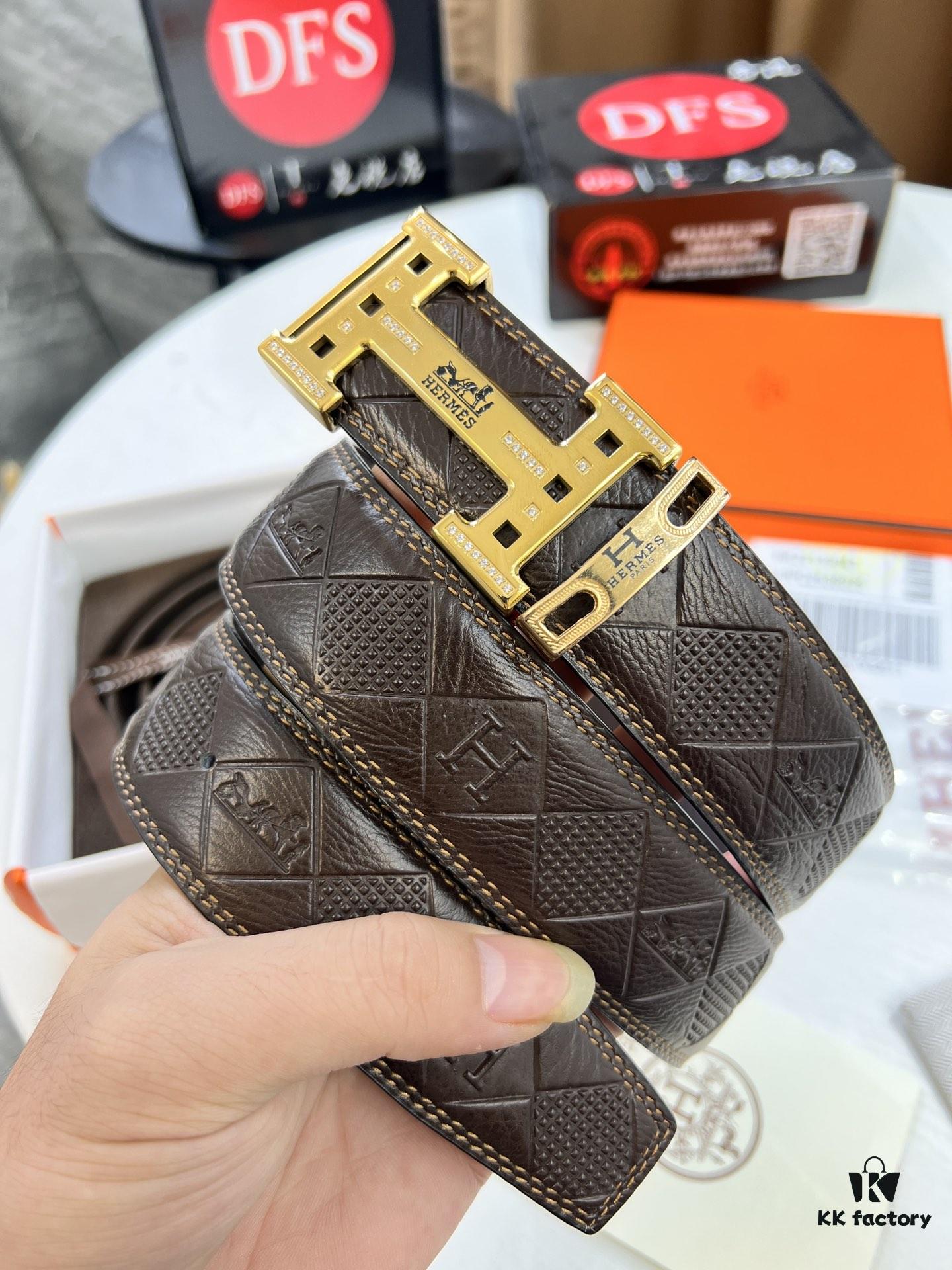 Hermès Men's Belt, Top Grain Calfskin Leather, 3.8cm Width, Steel Hardware with Box, Ideal for Gifting