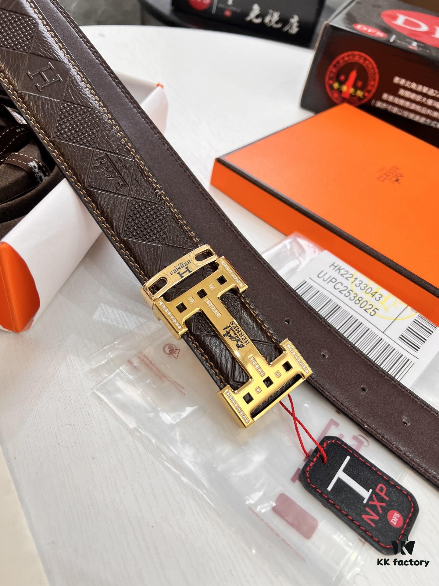 Hermès Men's Belt, Top Grain Calfskin Leather, 3.8cm Width, Steel Hardware with Box, Ideal for Gifting