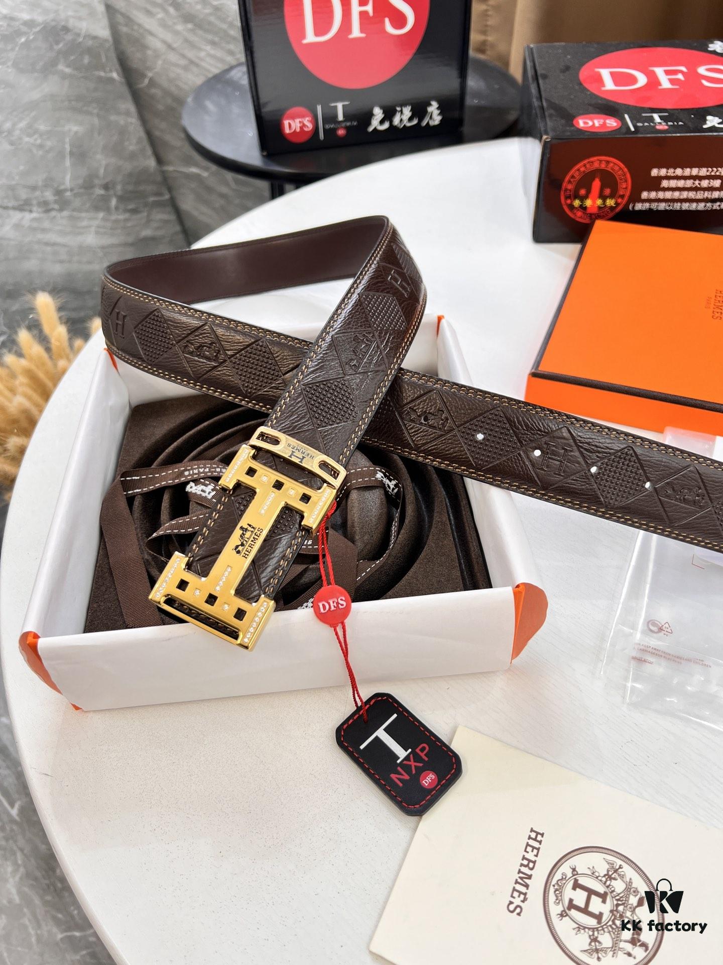 Hermès Men's Belt, Top Grain Calfskin Leather, 3.8cm Width, Steel Hardware with Box, Ideal for Gifting