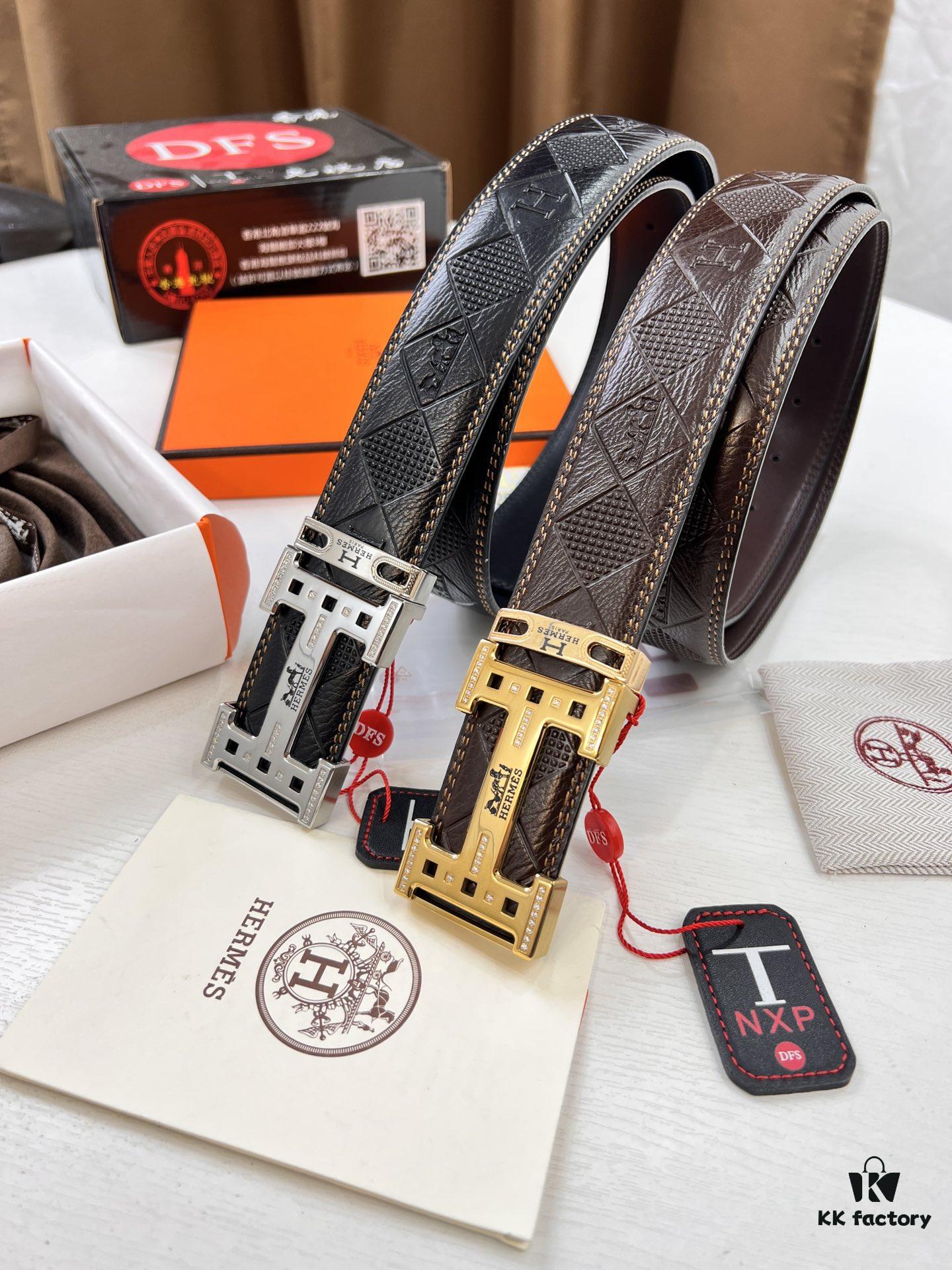 Hermès Men's Belt, Top Grain Calfskin Leather, 3.8cm Width, Steel Hardware with Box, Ideal for Gifting