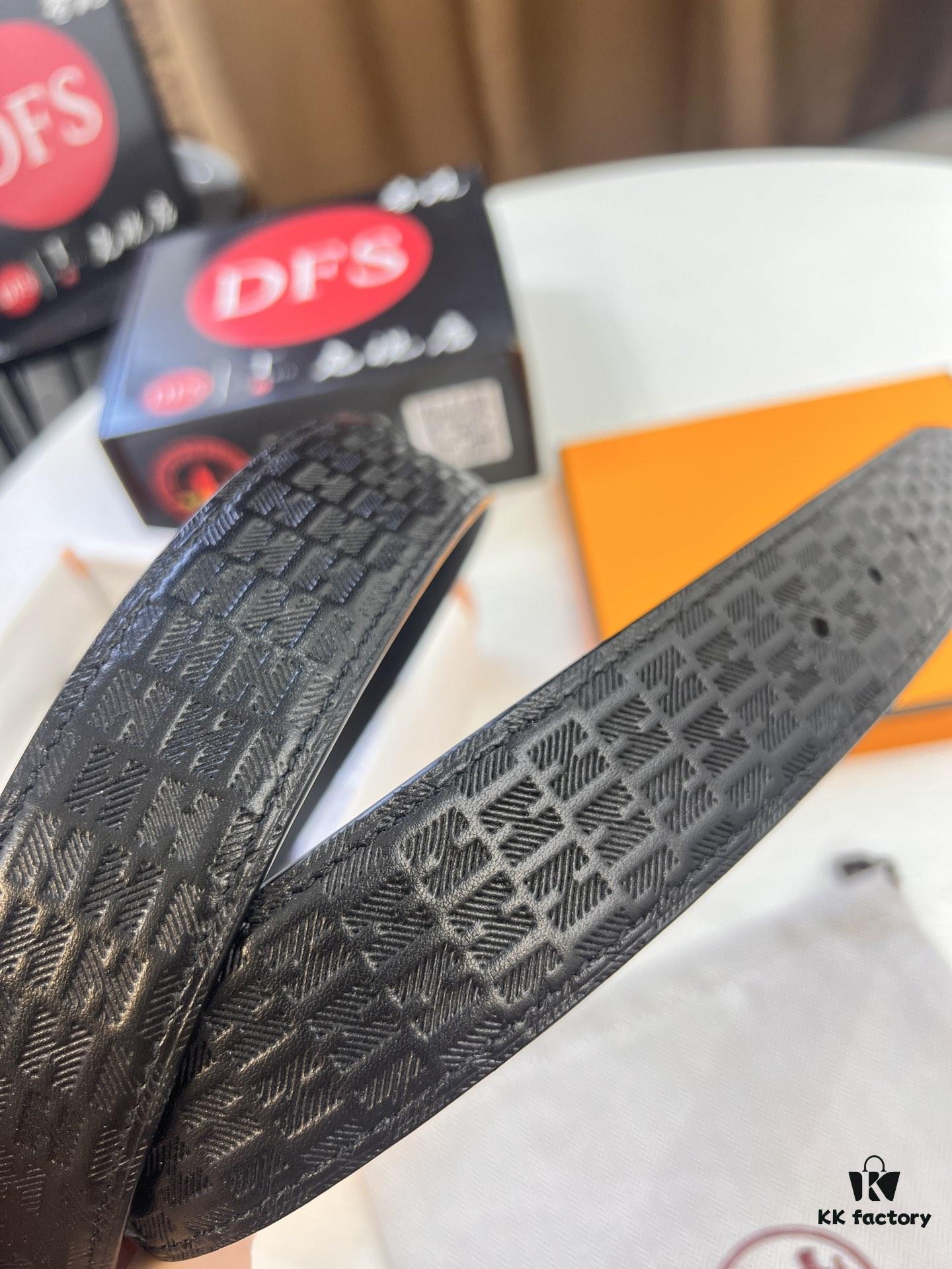 Hermès Men's Belt, Top Grain Calfskin with Engraved H Logo Buckle, 3.8cm Width, Adjustable Length, Original Imported Embossed Horse Head Design, Stainless Steel Hardware