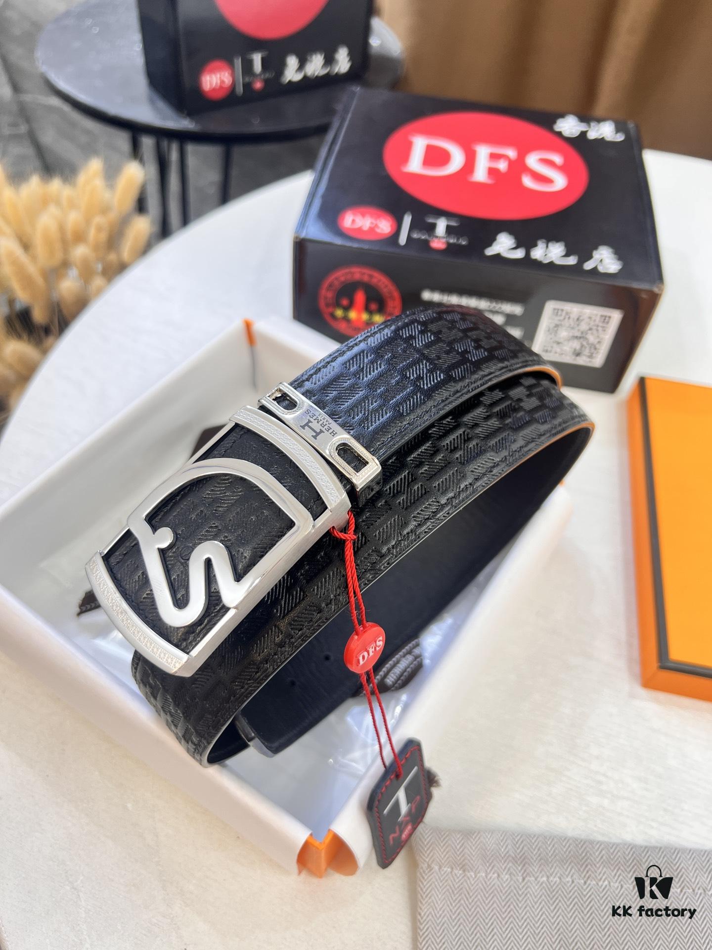 Hermès Men's Belt, Top Grain Calfskin with Engraved H Logo Buckle, 3.8cm Width, Adjustable Length, Original Imported Embossed Horse Head Design, Stainless Steel Hardware