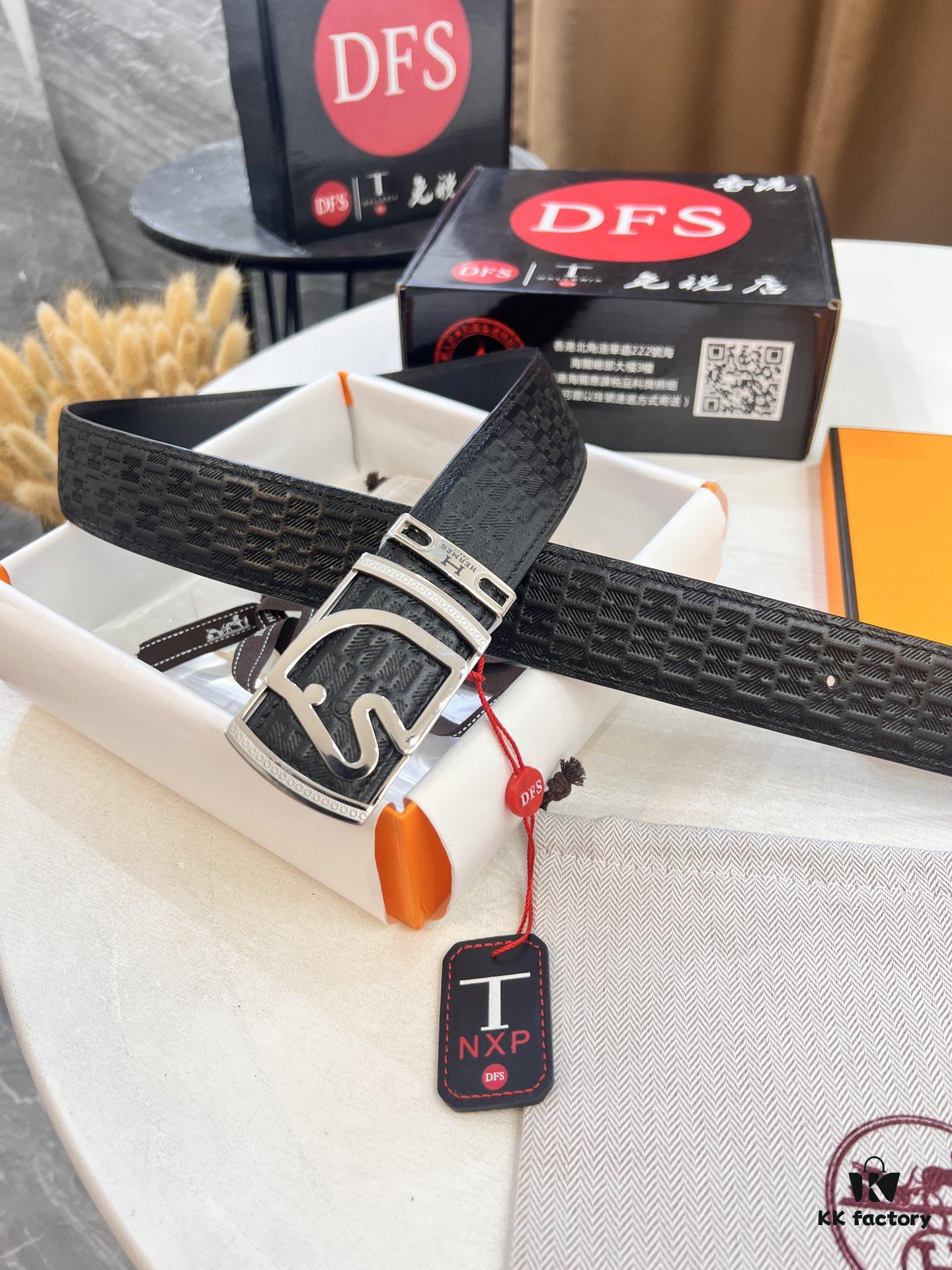 Hermès Men's Belt, Top Grain Calfskin with Engraved H Logo Buckle, 3.8cm Width, Adjustable Length, Original Imported Embossed Horse Head Design, Stainless Steel Hardware