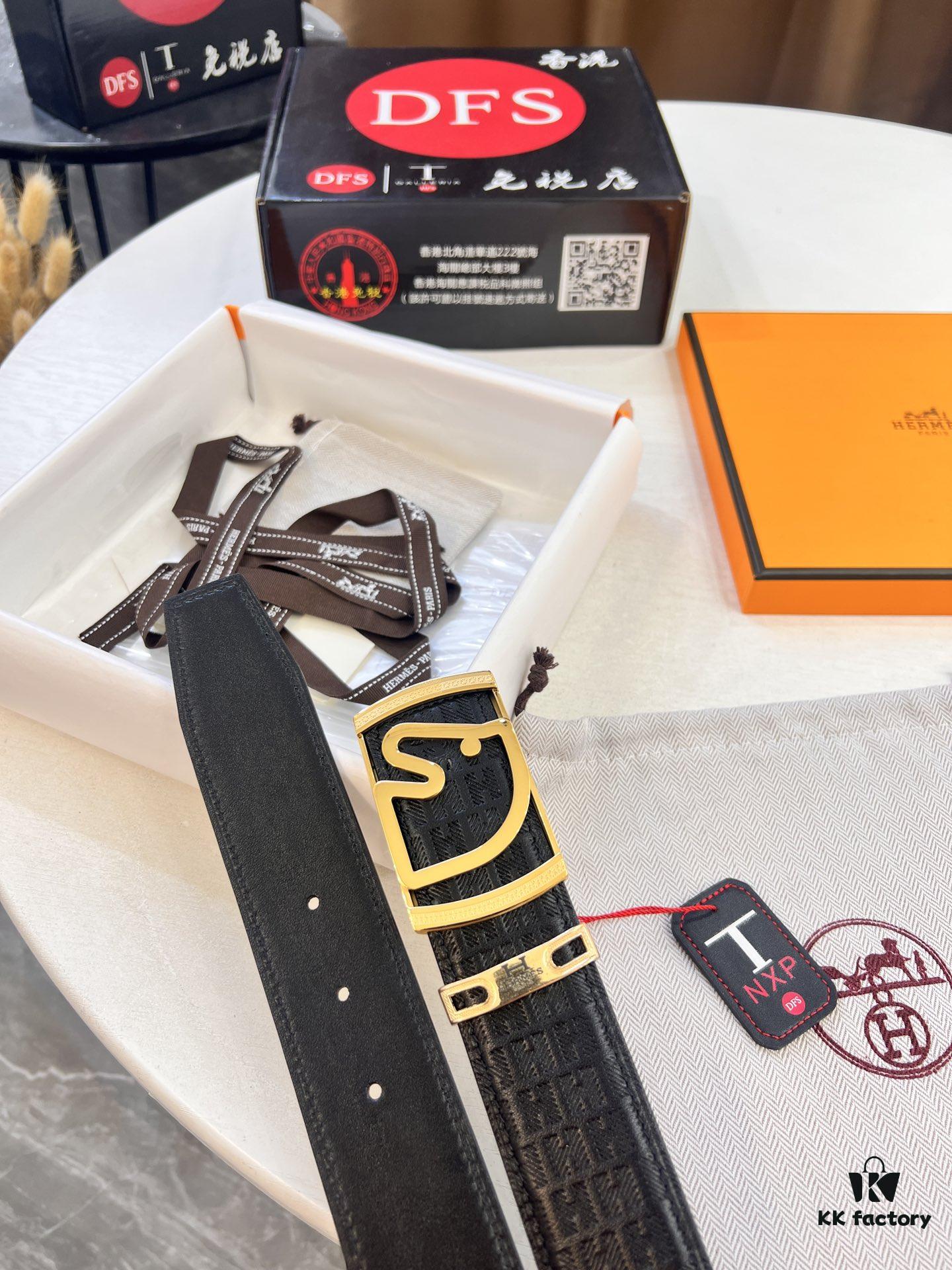 Hermès Men's Belt, Top Grain Calfskin Leather, 3.8cm Width, Steel Hardware with Engraved Logo, Adjustable Length, Original Imported Embossed Horse Drawn Carriage Design, Ideal Gift