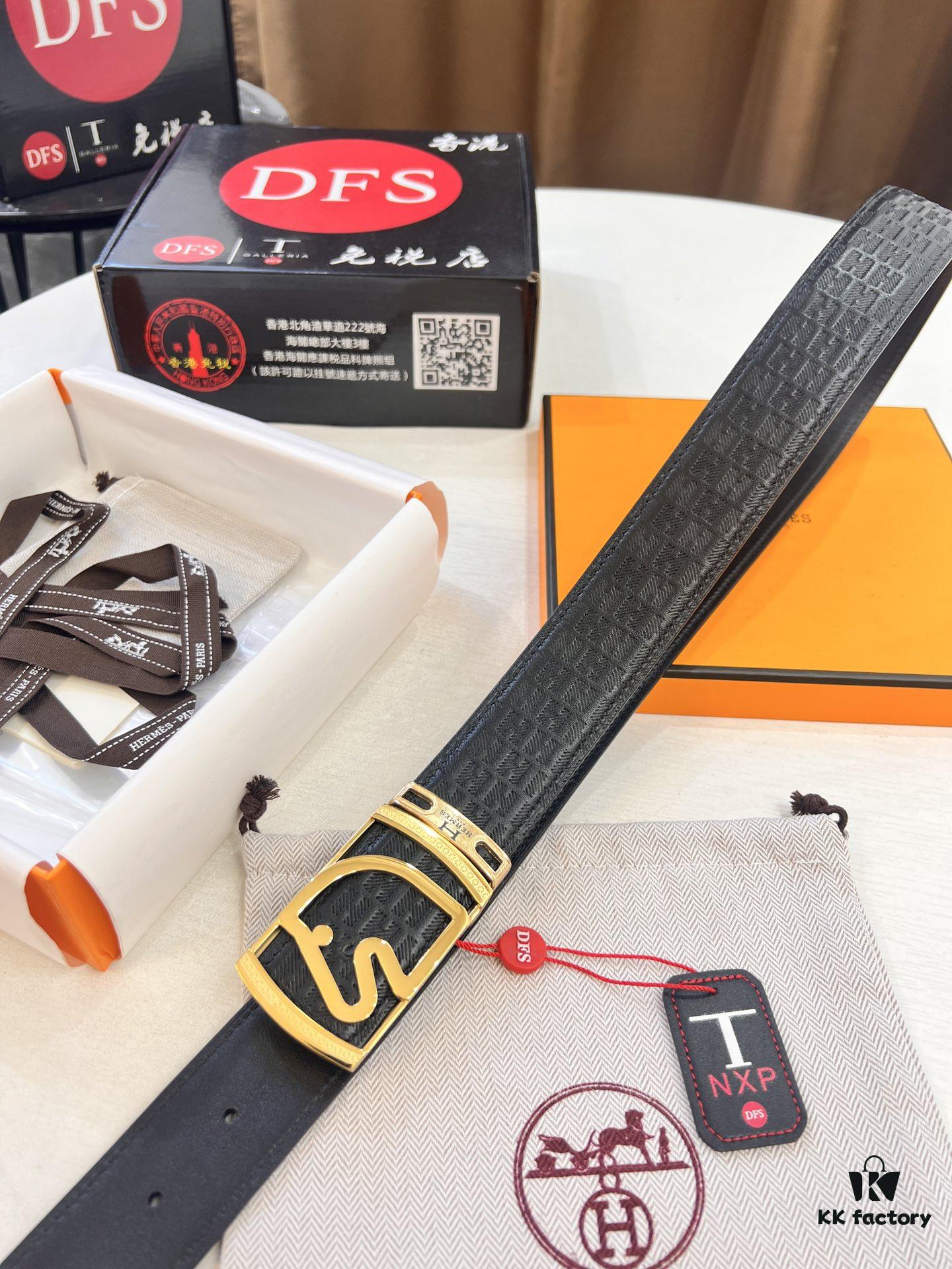 Hermès Men's Belt, Top Grain Calfskin Leather, 3.8cm Width, Steel Hardware with Engraved Logo, Adjustable Length, Original Imported Embossed Horse Drawn Carriage Design, Ideal Gift