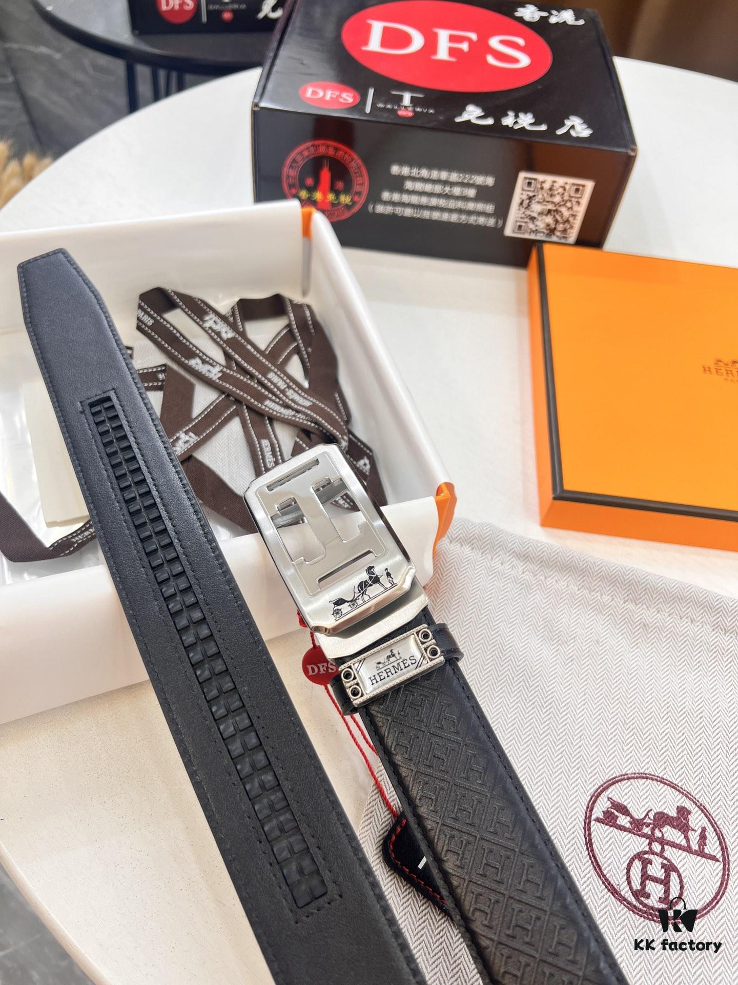 Hermes HH Original Factory Direct Order Belt - Italian Imported Top-Grade Calfskin Automatic Slide Buckle Belt