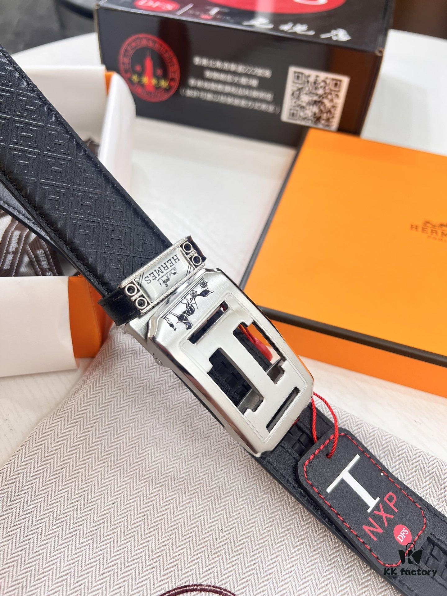 Hermes HH Original Factory Direct Order Belt - Italian Imported Top-Grade Calfskin Automatic Slide Buckle Belt