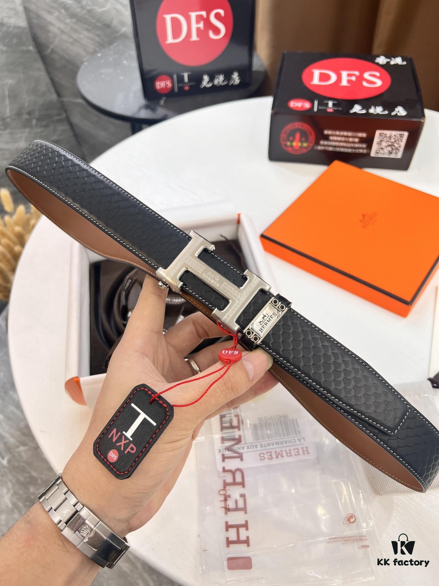 Hermès HH Original Factory Direct. Hong Kong Duty-Free T Gift Box 🎁 (NXP Hangtag with Verifiable Online Authentication, Genuine Anti-Counterfeit Chip). Authentic Mold Design, Stainless Steel H Buckle, Automatic Closure Hardware: Top-Tier Belt Suitable for Authentication