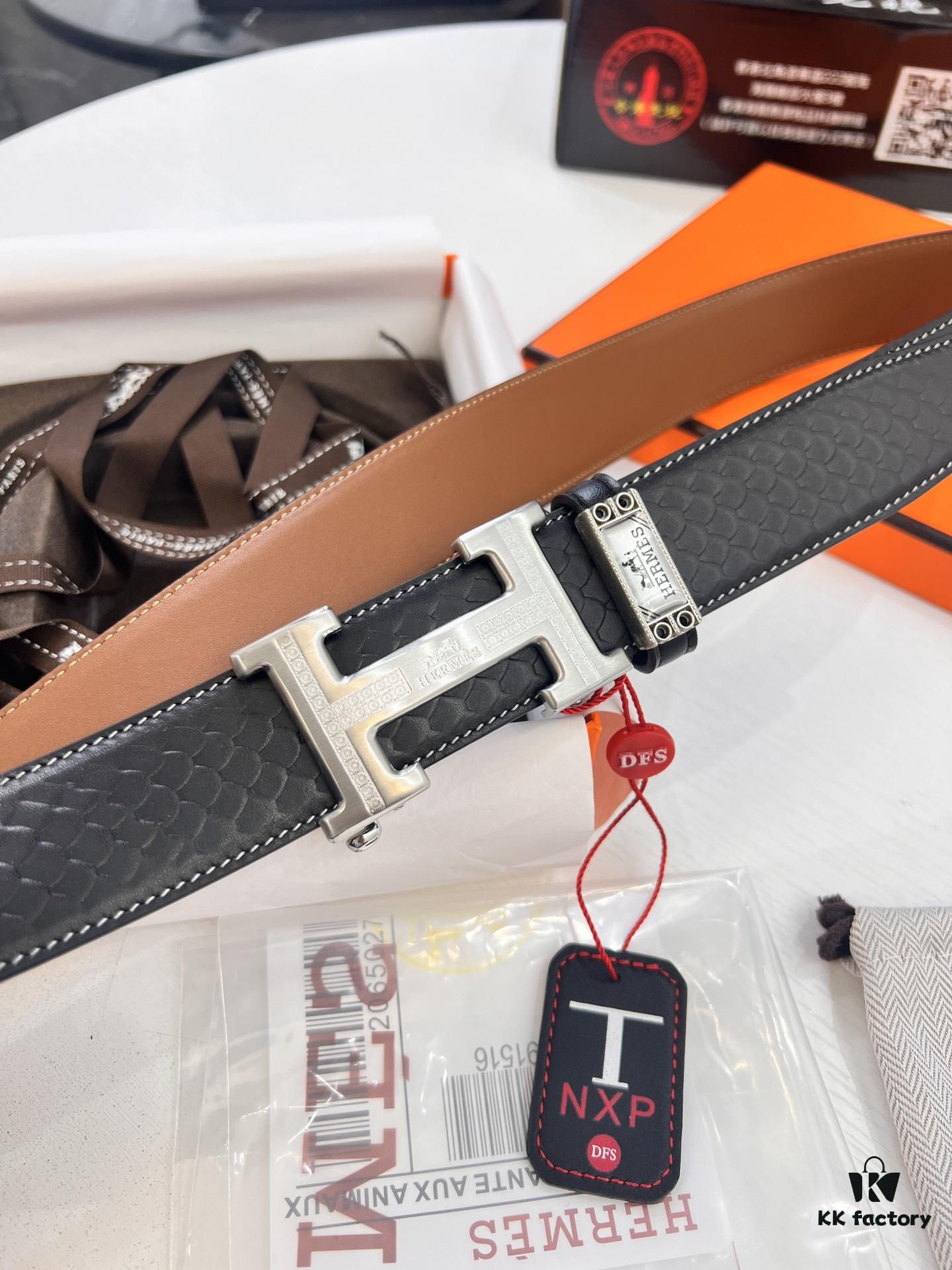 Hermès HH Original Factory Direct. Hong Kong Duty-Free T Gift Box 🎁 (NXP Hangtag with Verifiable Online Authentication, Genuine Anti-Counterfeit Chip). Authentic Mold Design, Stainless Steel H Buckle, Automatic Closure Hardware: Top-Tier Belt Suitable for Authentication
