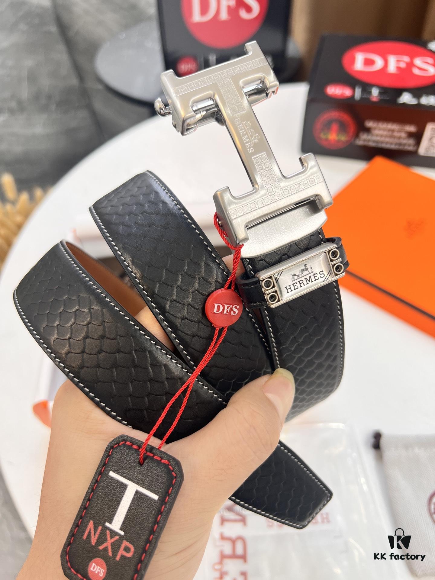 Hermès HH Original Factory Direct. Hong Kong Duty-Free T Gift Box 🎁 (NXP Hangtag with Verifiable Online Authentication, Genuine Anti-Counterfeit Chip). Authentic Mold Design, Stainless Steel H Buckle, Automatic Closure Hardware: Top-Tier Belt Suitable for Authentication