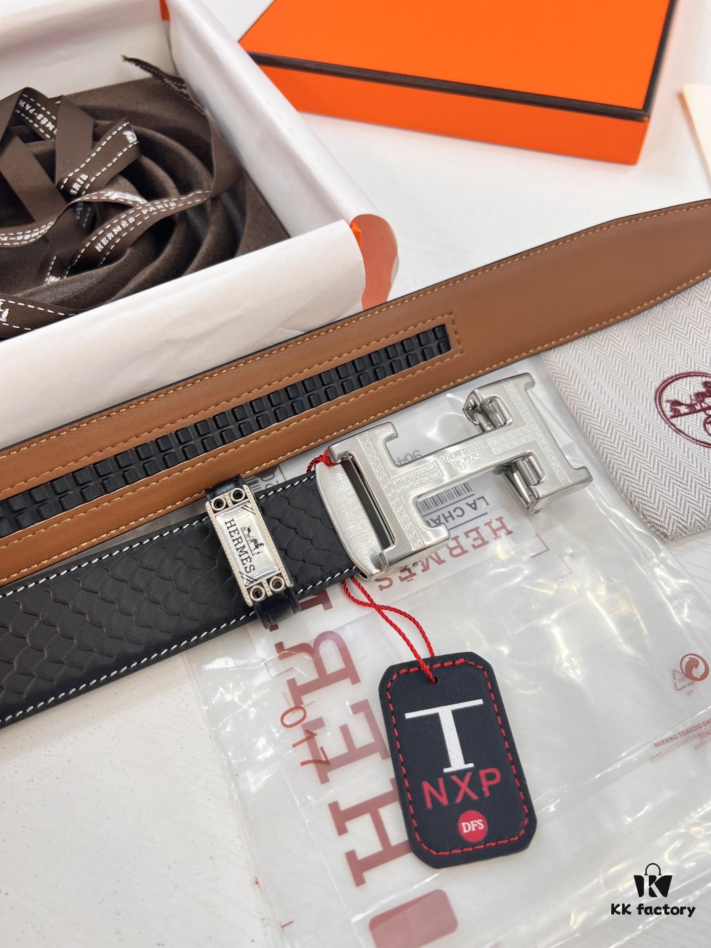 Hermès HH Original Factory Direct. Hong Kong Duty-Free T Gift Box 🎁 (NXP Hangtag with Verifiable Online Authentication, Genuine Anti-Counterfeit Chip). Authentic Mold Design, Stainless Steel H Buckle, Automatic Closure Hardware: Top-Tier Belt Suitable for Authentication