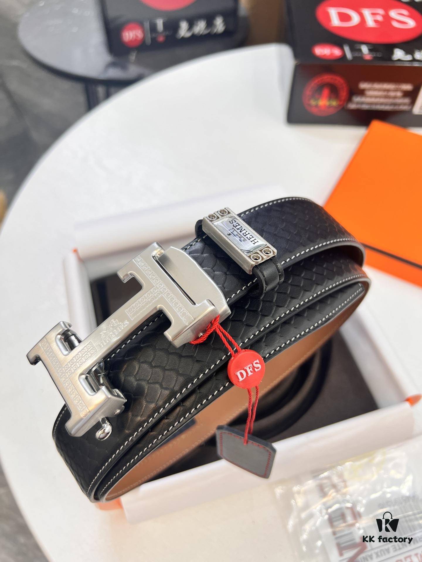 Hermès HH Original Factory Direct. Hong Kong Duty-Free T Gift Box 🎁 (NXP Hangtag with Verifiable Online Authentication, Genuine Anti-Counterfeit Chip). Authentic Mold Design, Stainless Steel H Buckle, Automatic Closure Hardware: Top-Tier Belt Suitable for Authentication