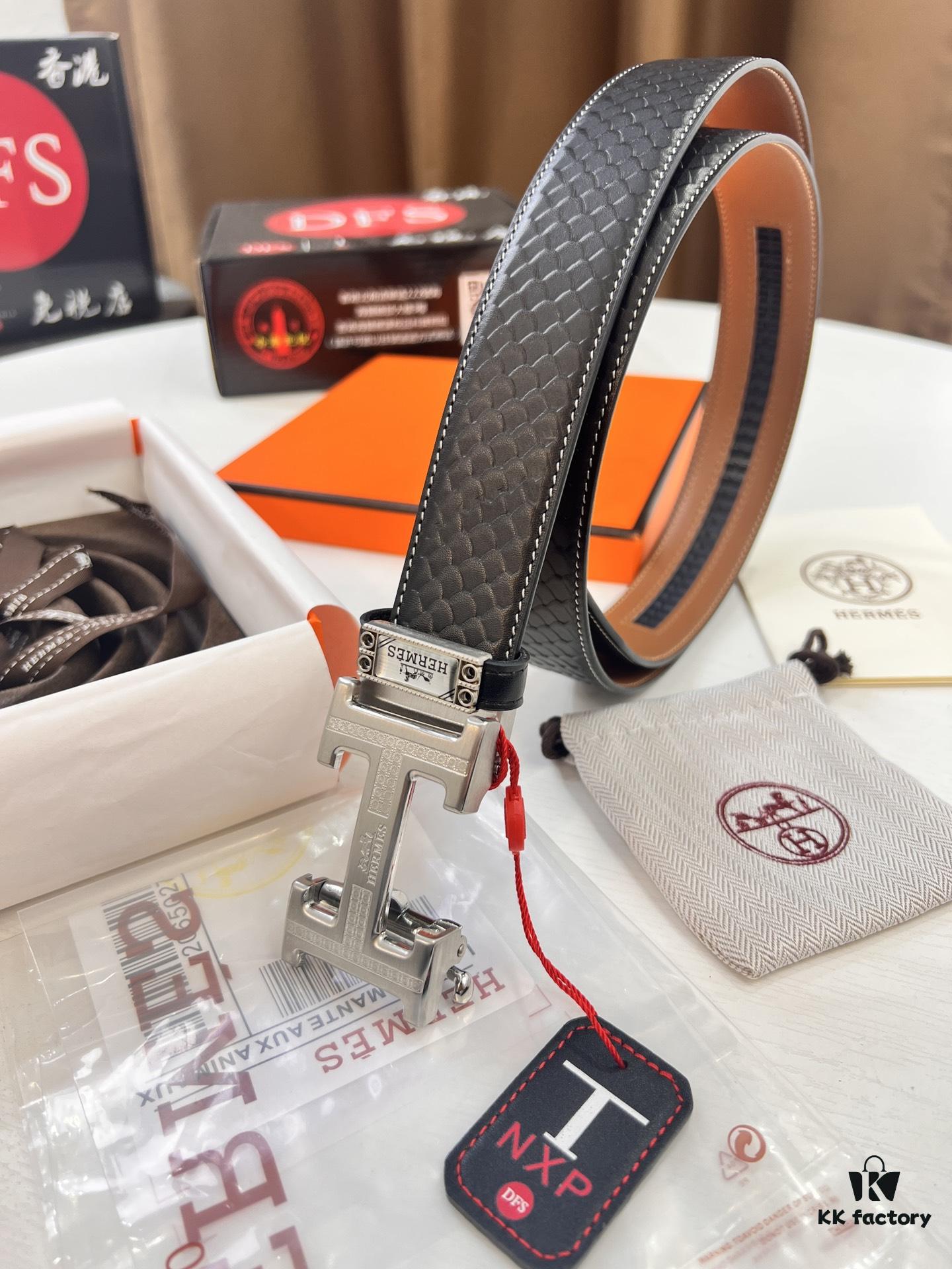 Hermès HH Original Factory Direct. Hong Kong Duty-Free T Gift Box 🎁 (NXP Hangtag with Verifiable Online Authentication, Genuine Anti-Counterfeit Chip). Authentic Mold Design, Stainless Steel H Buckle, Automatic Closure Hardware: Top-Tier Belt Suitable for Authentication