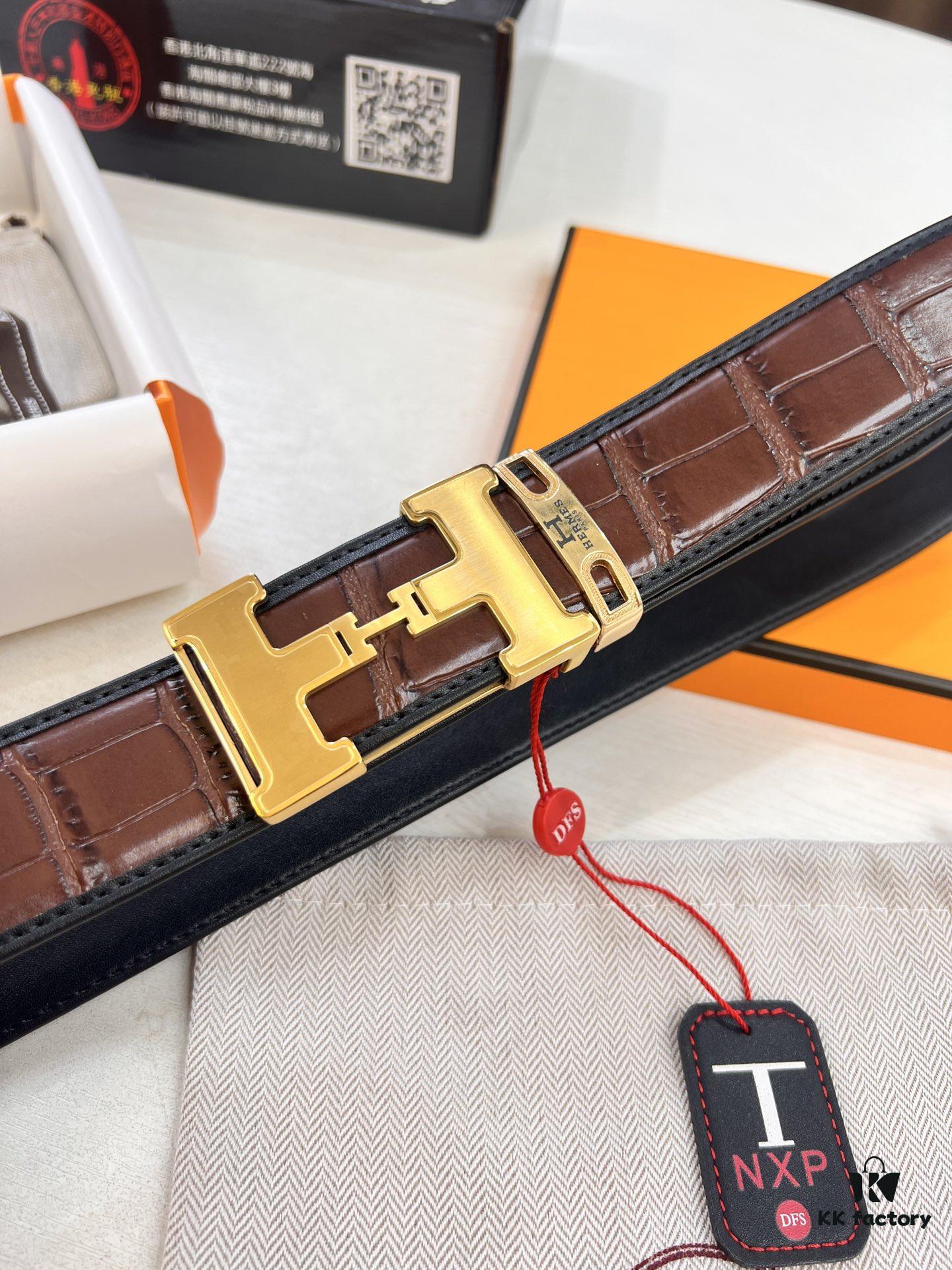 Top-tier Original Leather Belt with Hong Kong Duty-Free T Gift Box (NXP Anti-Counterfeit Chip Tag, Official Website Verifiable), Corroded Pattern New Hardware, Made of Stainless Steel, Hermes Style