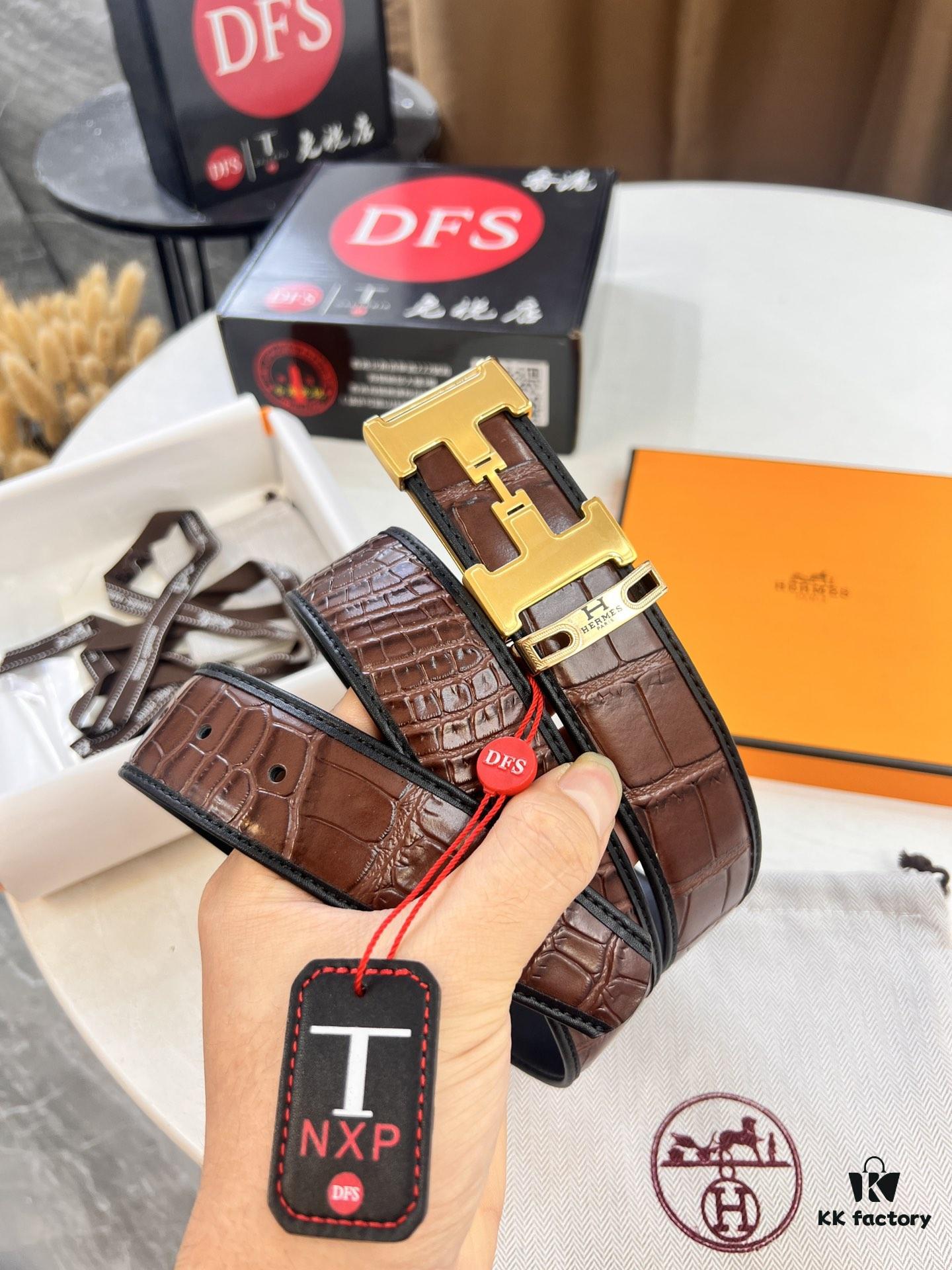 Top-tier Original Leather Belt with Hong Kong Duty-Free T Gift Box (NXP Anti-Counterfeit Chip Tag, Official Website Verifiable), Corroded Pattern New Hardware, Made of Stainless Steel, Hermes Style