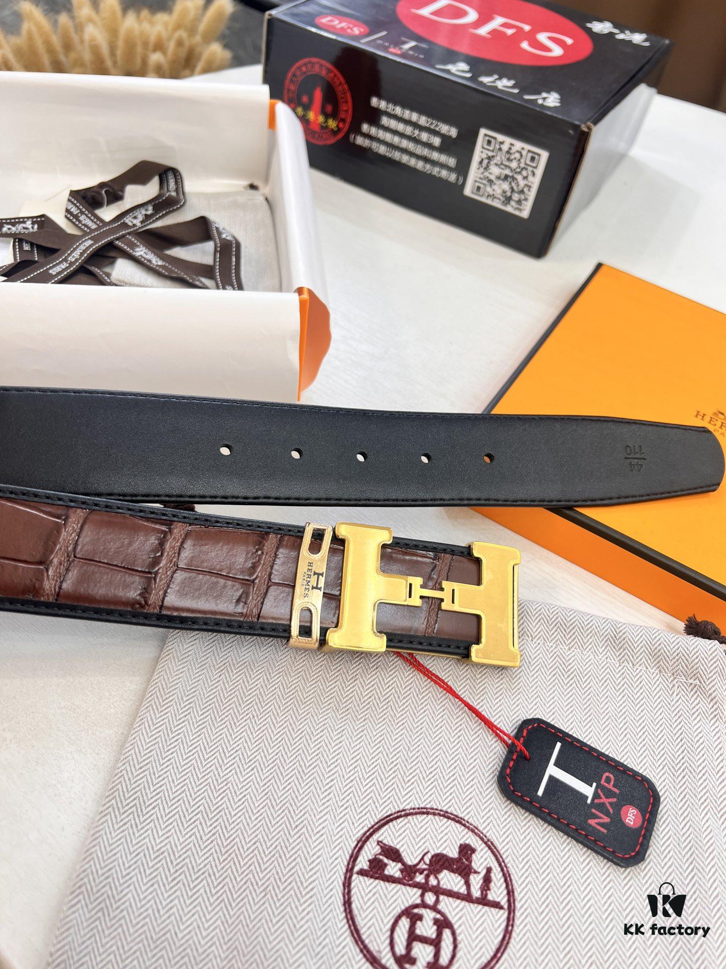 Top-tier Original Leather Belt with Hong Kong Duty-Free T Gift Box (NXP Anti-Counterfeit Chip Tag, Official Website Verifiable), Corroded Pattern New Hardware, Made of Stainless Steel, Hermes Style