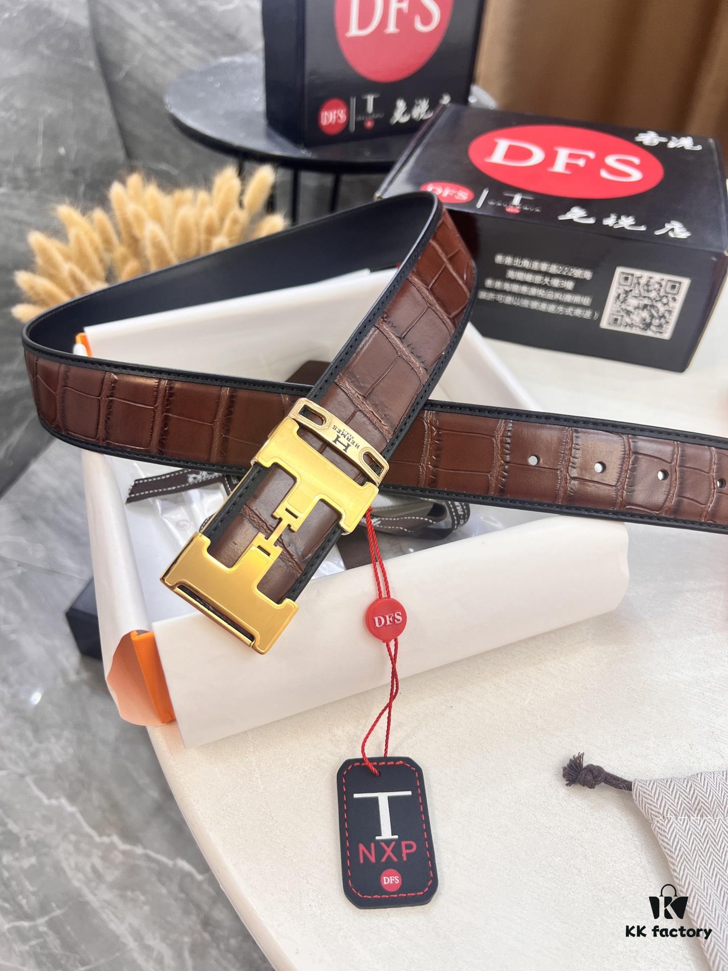 Top-tier Original Leather Belt with Hong Kong Duty-Free T Gift Box (NXP Anti-Counterfeit Chip Tag, Official Website Verifiable), Corroded Pattern New Hardware, Made of Stainless Steel, Hermes Style