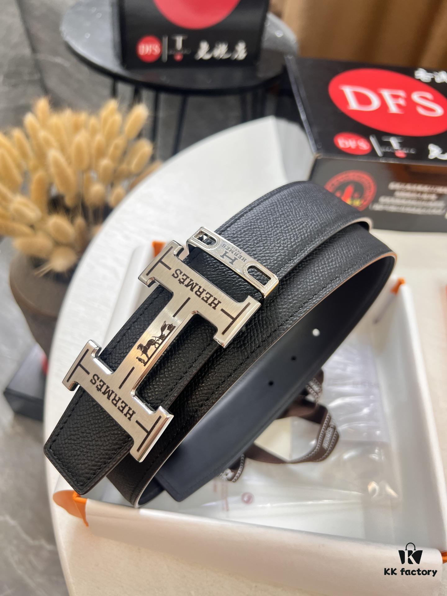 Arrival 🎺🎺 Hermes H Belt, ZP Molded Stainless Steel Hardware with Electroplated Pattern, Genuine Top-Layer Cowhide, Double-Sided Wear, 3.8cm Width
