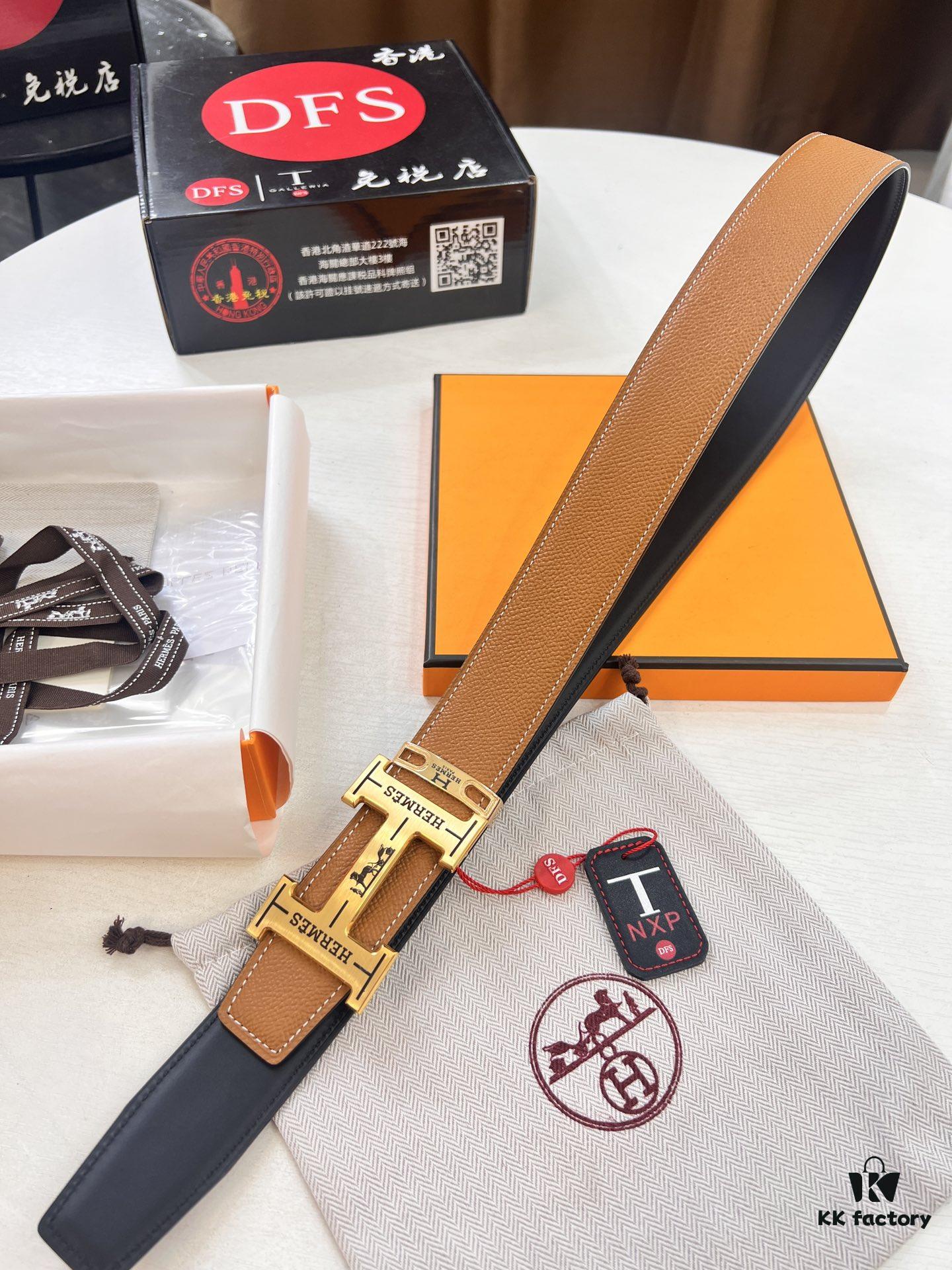 Arrival 🎺 Physical Shooting Hermes H Belt ZP Mold Stainless Steel Hardware with Electroplated Pattern Genuine Leather Double-Sided Use 3.8cm Width