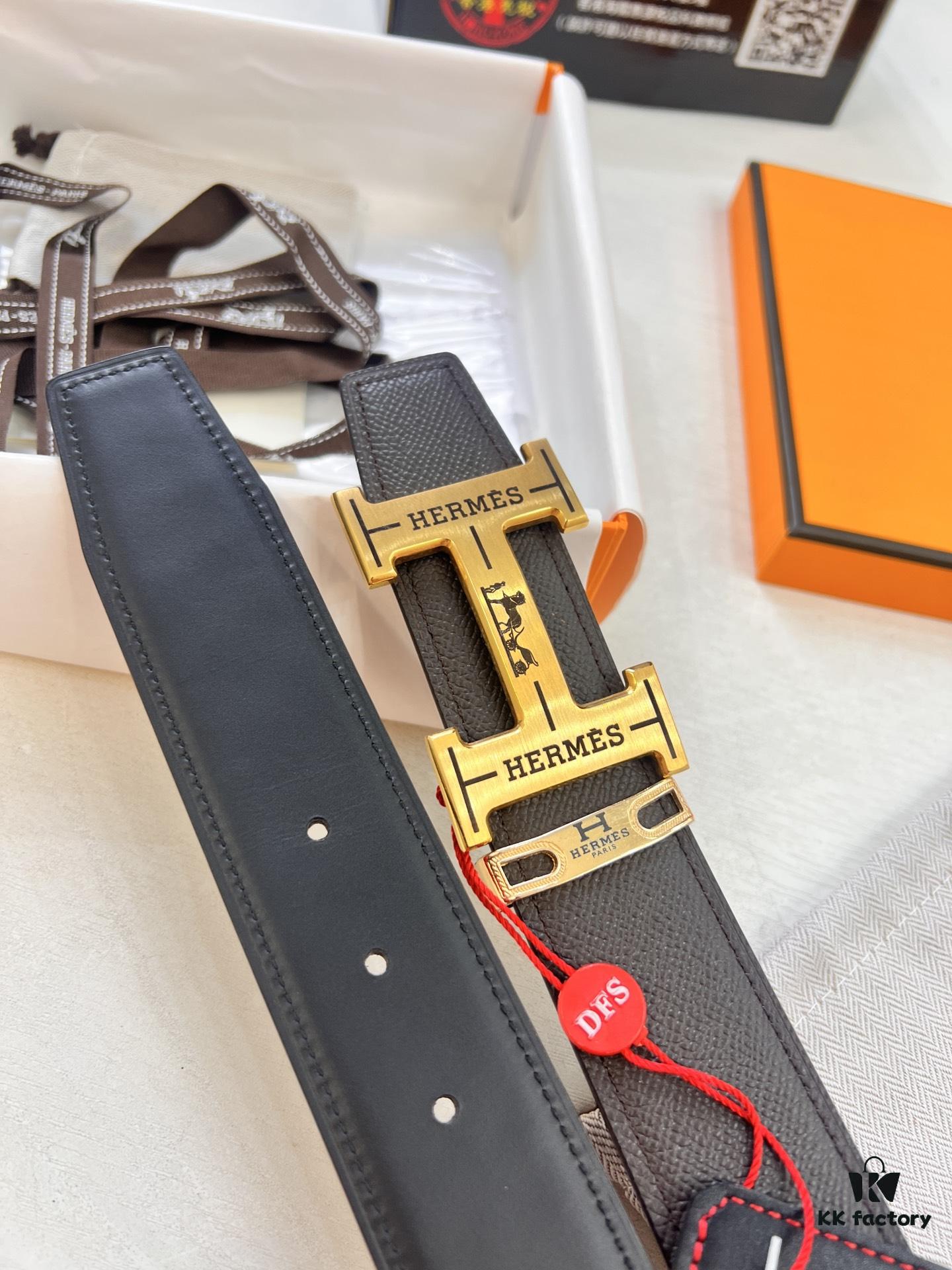 Arrival 🎺🎺 Actual Item Photography, Hermes H Belt, ZP Mold Made, H Electroplated Pattern Stainless Steel Hardware, Genuine Palm Grain Leather, Double-Sided Use, Full-Grain Cowhide Base, 3.8cm Width