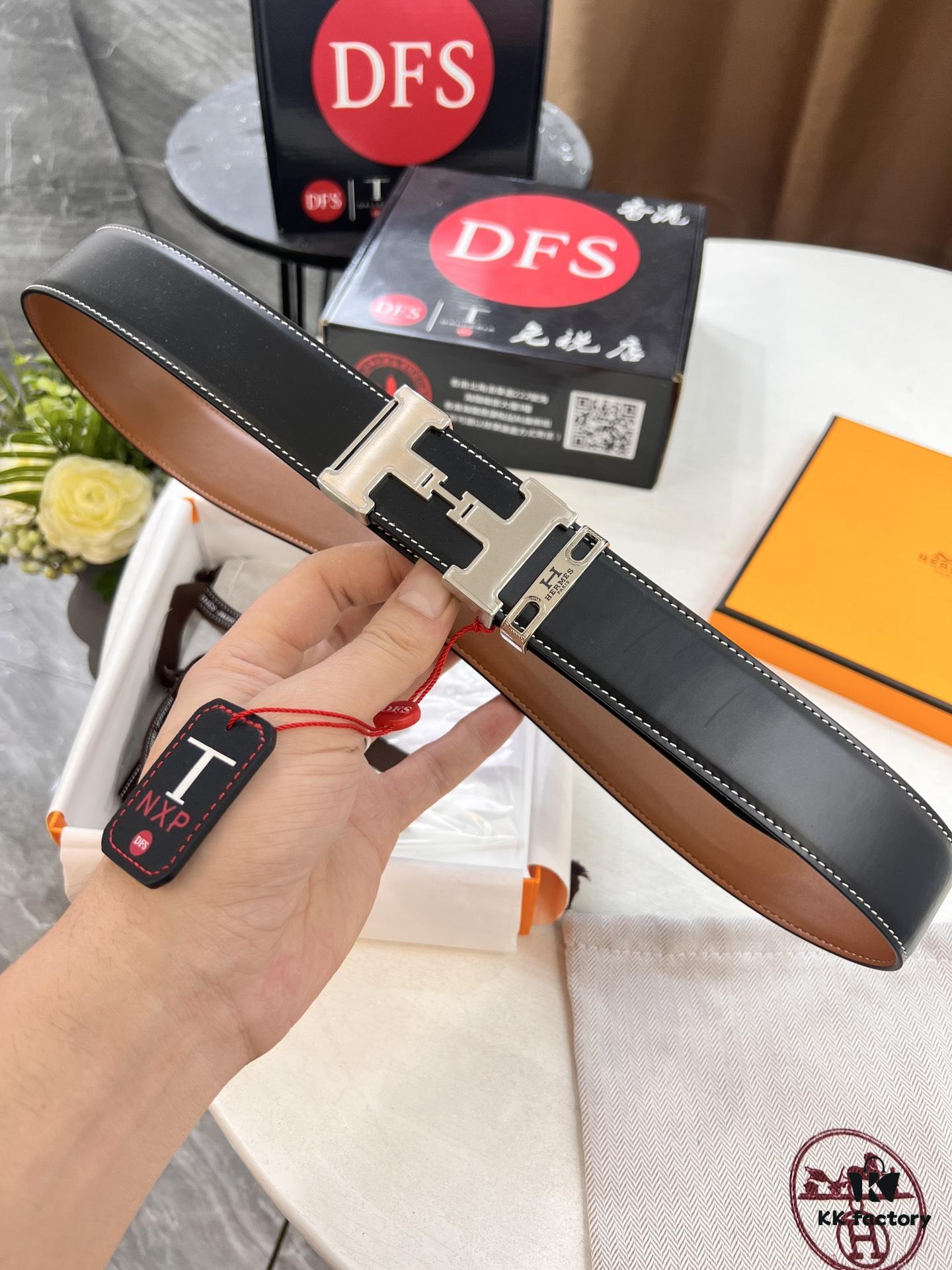 Hermès Men's Belt, Top Grain Calfskin, 3.8cm Width, Steel Hardware, Gift-Ready