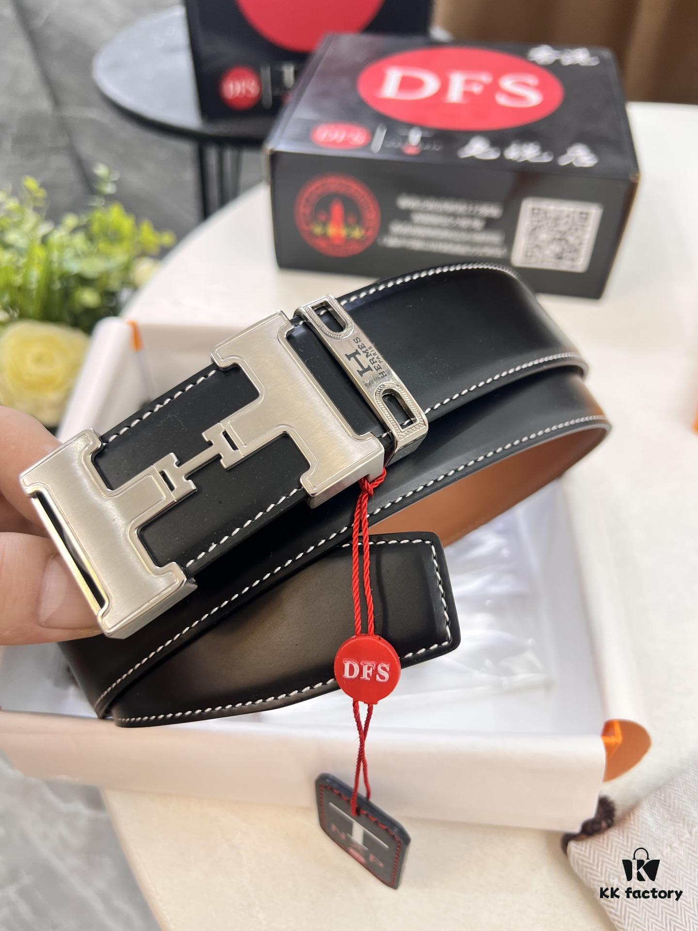 Hermès Men's Belt, Top Grain Calfskin, 3.8cm Width, Steel Hardware, Gift-Ready