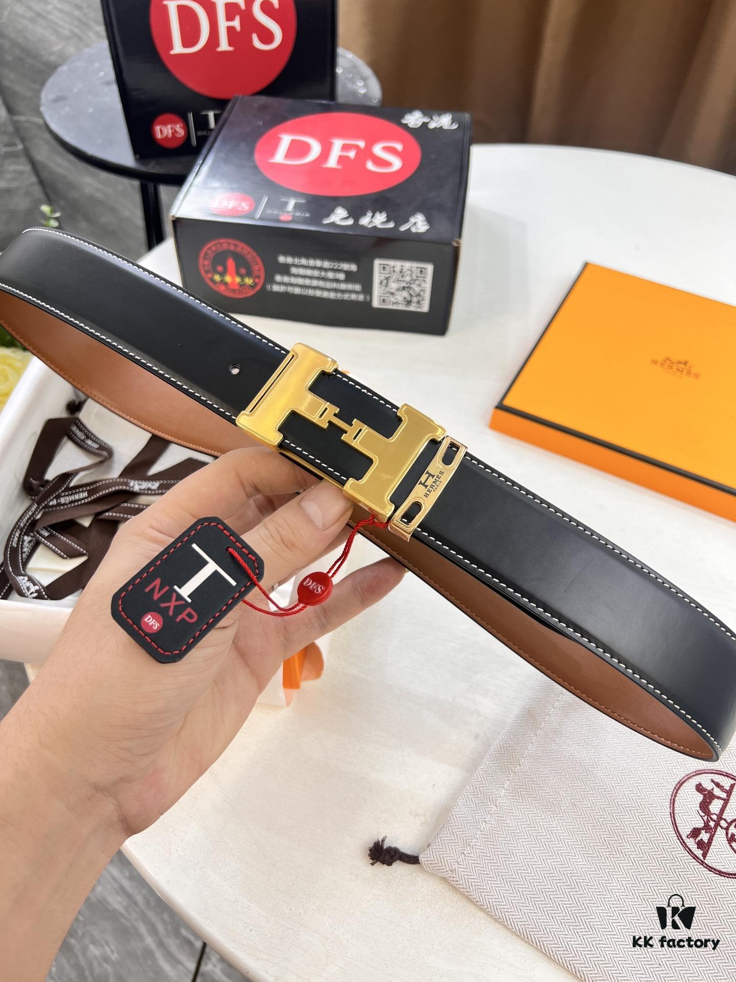 Hermès Men's Belt, Top-Grain Calfskin, 3.8cm Width, Steel Hardware, Yellow-Tan with Fine Texture