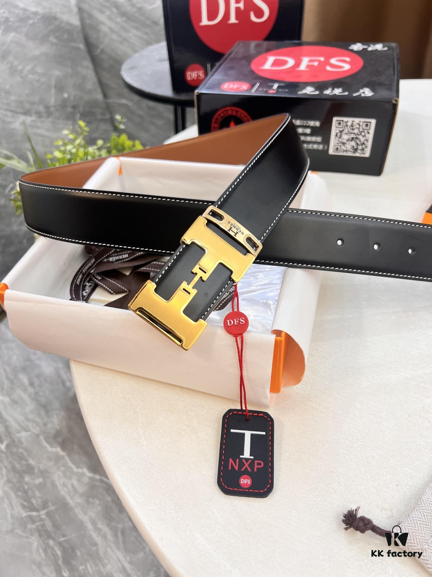 Hermès Men's Belt, Top-Grain Calfskin, 3.8cm Width, Steel Hardware, Yellow-Tan with Fine Texture