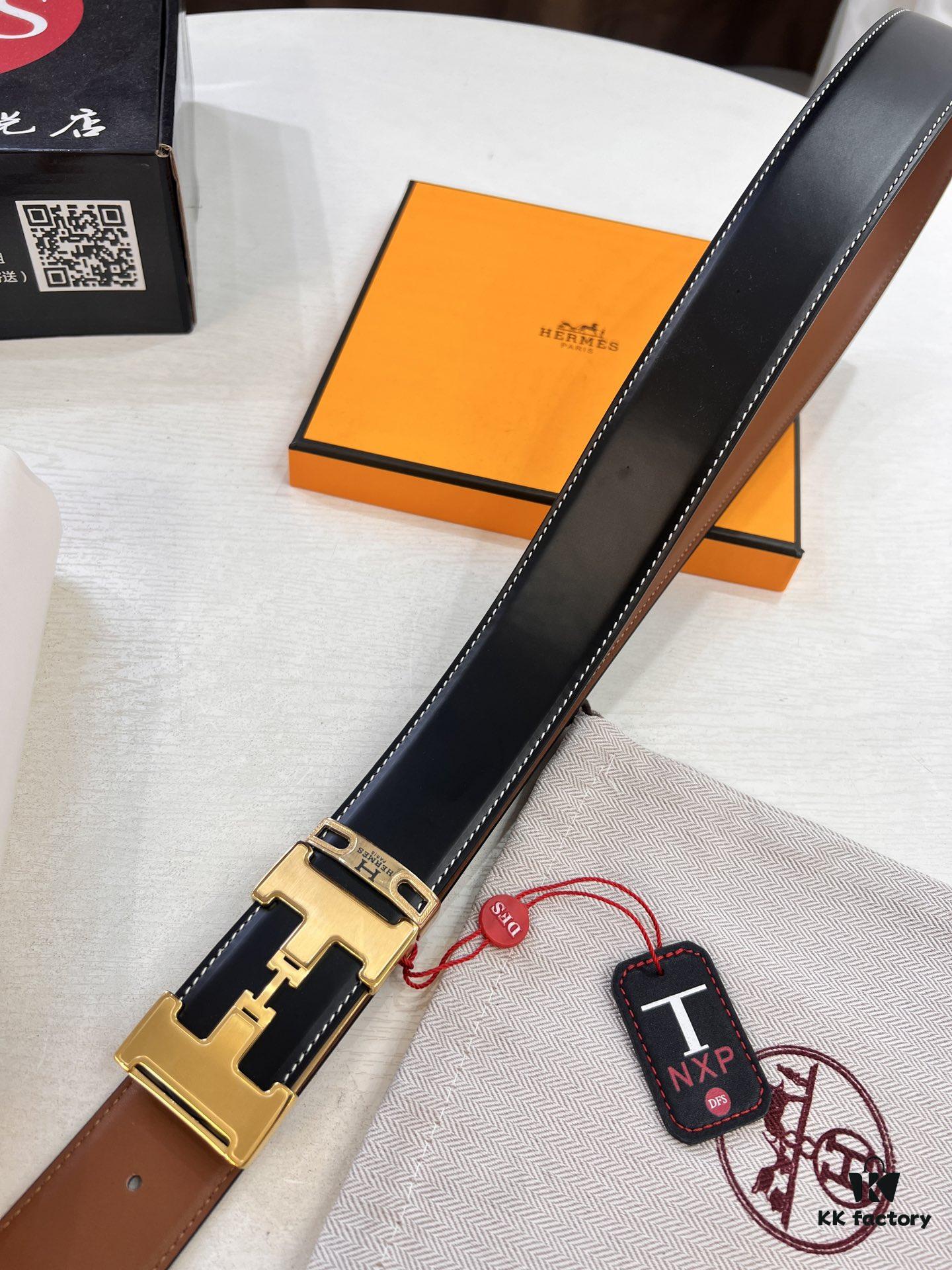 Hermès Men's Belt, Top-Grain Calfskin, 3.8cm Width, Steel Hardware, Yellow-Tan with Fine Texture