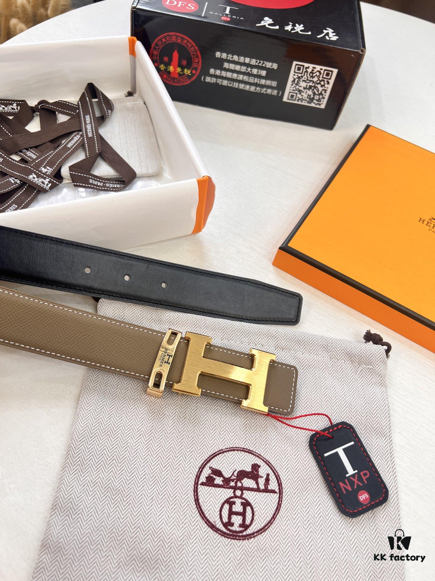 Arrival 🎺 Hermes H Belt, ZP Mould, Electroplated Stainless Steel Hardware, Unisex, Genuine Palm Pattern Leather, Reversible, Full-Grain Cowhide, 3.2cm Width